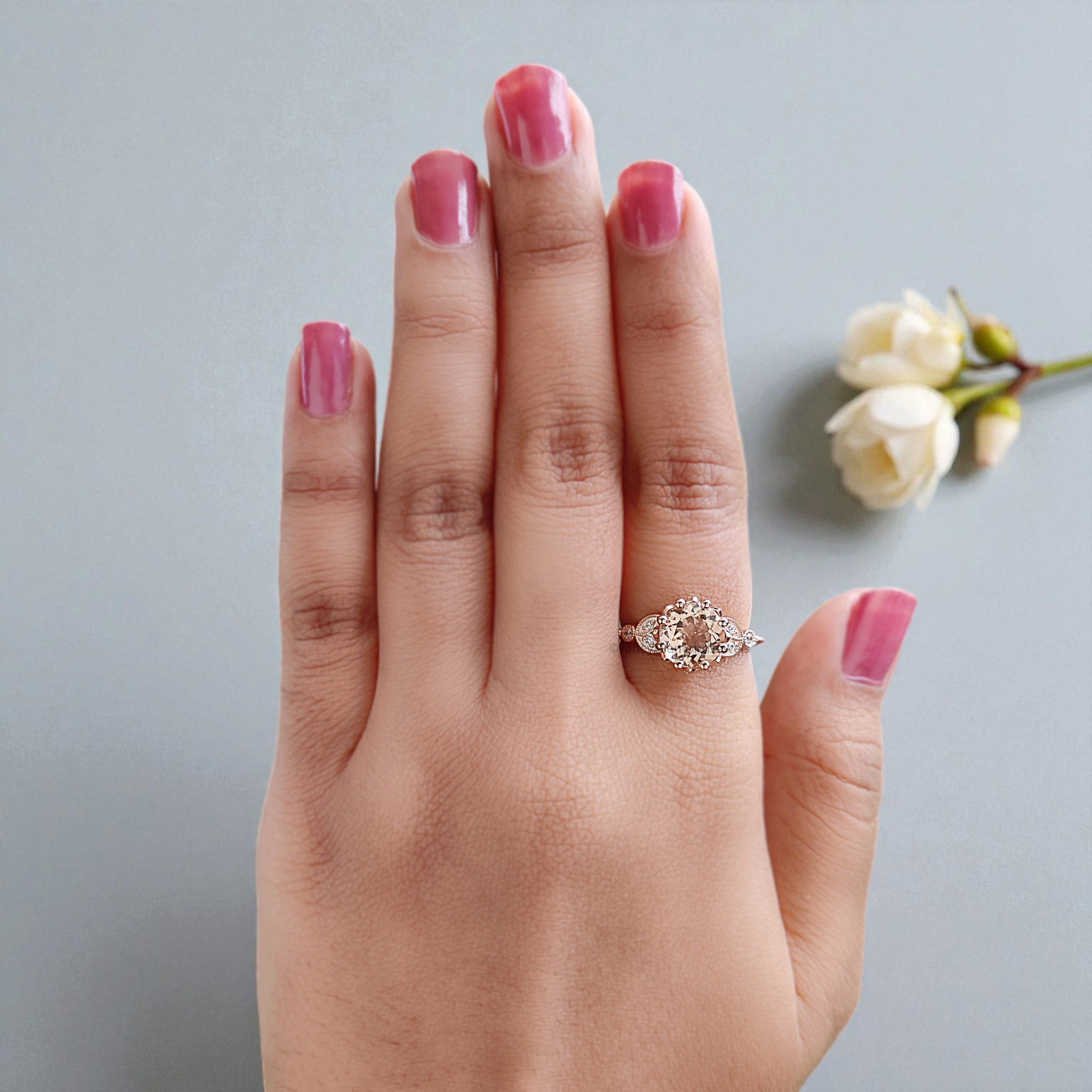 1.80 CT Round Brilliant Cut Natural Morganite Engagement Ring Rose Gold Ring Round Wedding Ring Unique Vintage Ring Gift For Her FD449