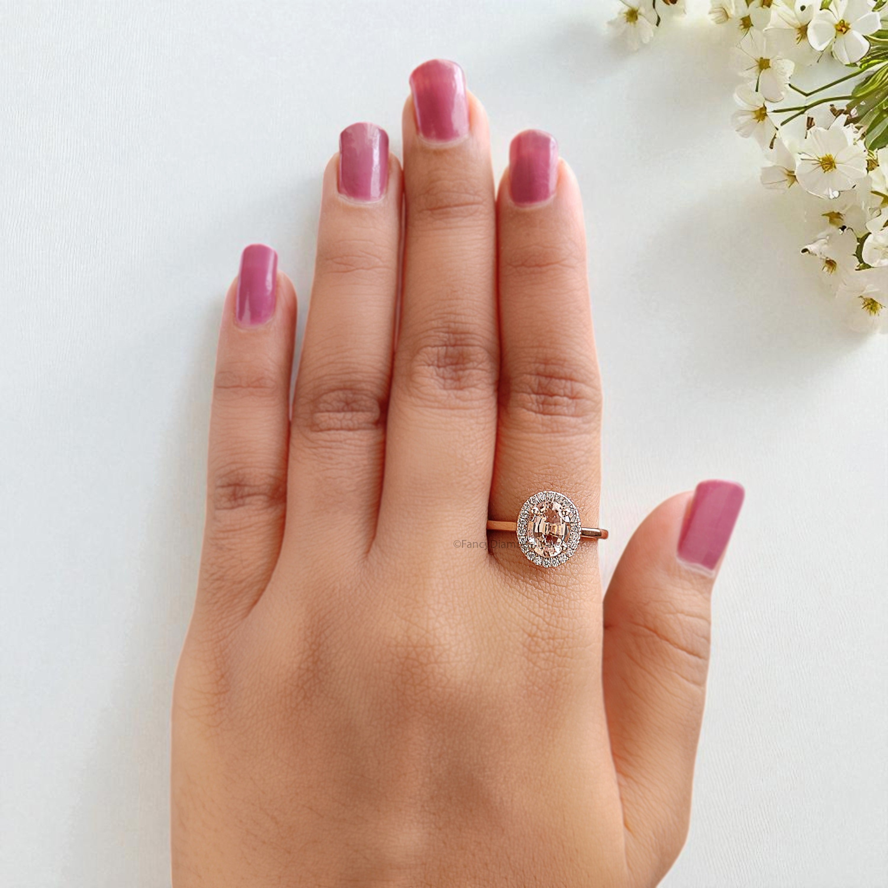 1.15 CT Oval Cut Natural Morganite Engagement Ring Rose Gold Ring Oval Shape Wedding Ring Unique Vintage Halo Ring Gift For Her FD435