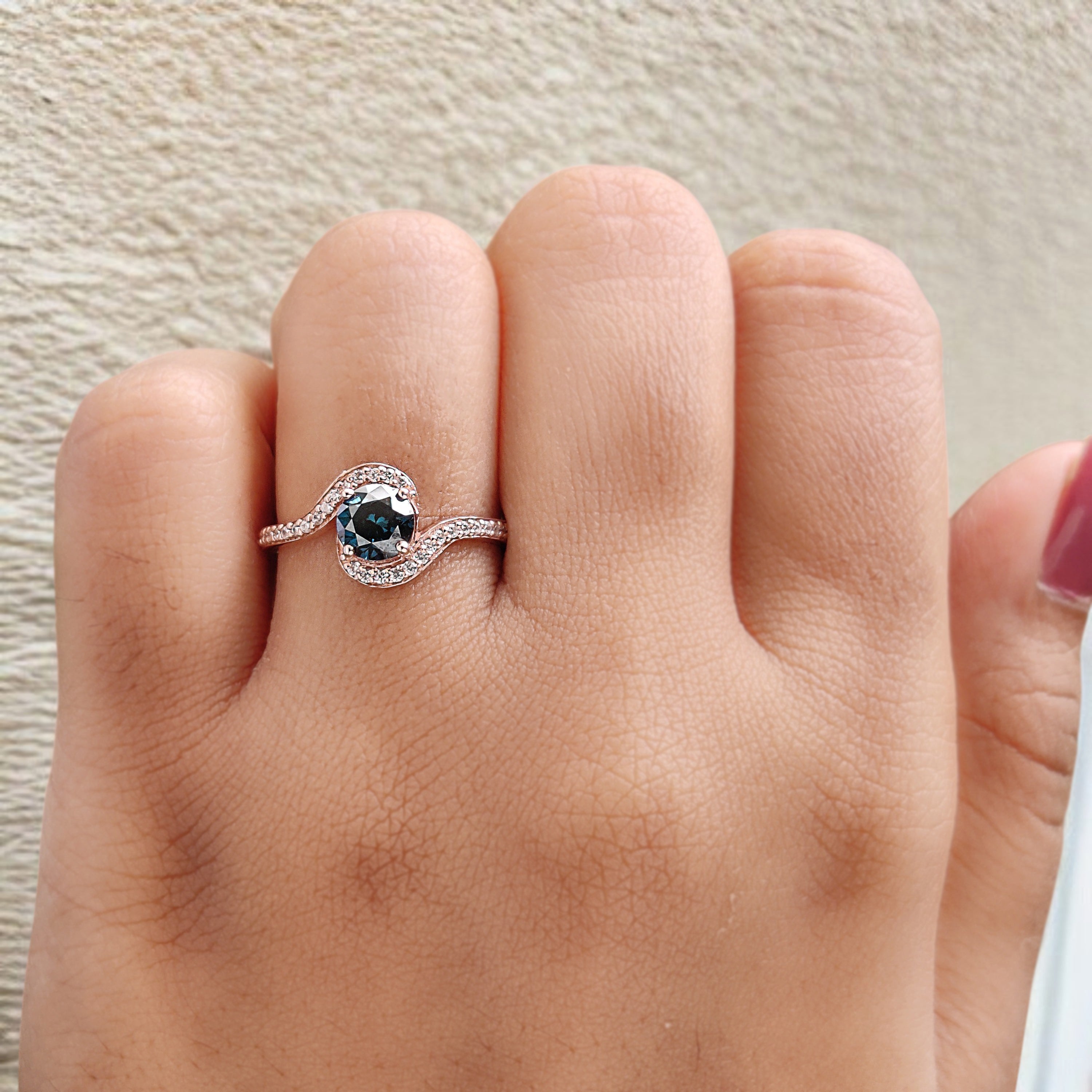 Round Cut Blue Color Diamond Ring 0.70 Ct 5.38 MM Round Shape Diamond Ring 14K Rose Gold Silver Round Engagement Ring Gift For Her QL2043