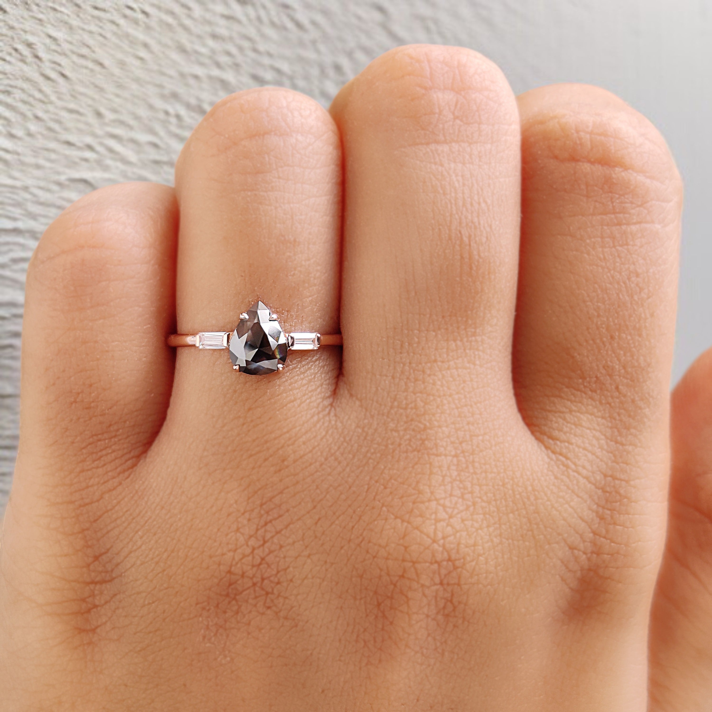 Pear Cut Black Color Diamond Ring 0.72 Ct 7.05 MM Pear Brown Diamond Ring 14K Solid Rose Gold Silver Pear Engagement Ring Gift For Her QN124