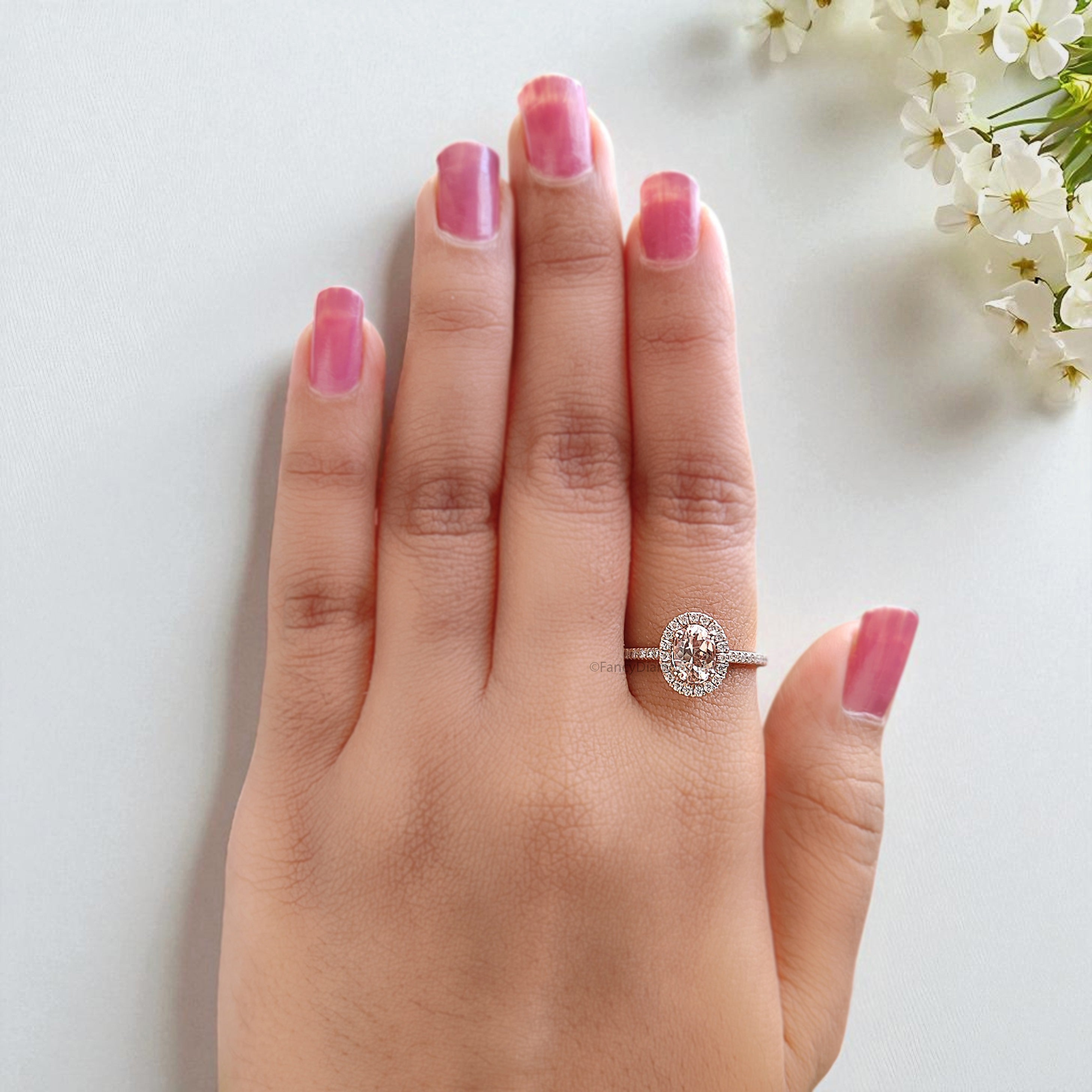 0.70 CT Oval Cut Natural Morganite Engagement Ring Rose Gold Ring Oval Shape Wedding Ring Unique Vintage Halo Ring Gift For Her FD434