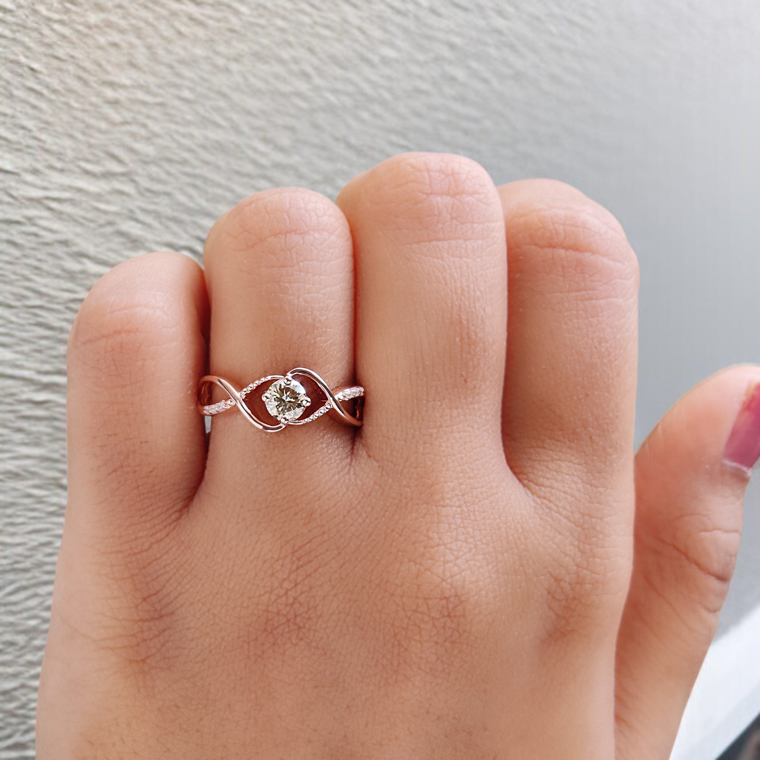 Round Yellow Color Diamond Ring 0.38 Ct 4.55 MM Round Shape Diamond Ring 14K Solid Rose Gold Silver Engagement Ring Gift For Her QN2180