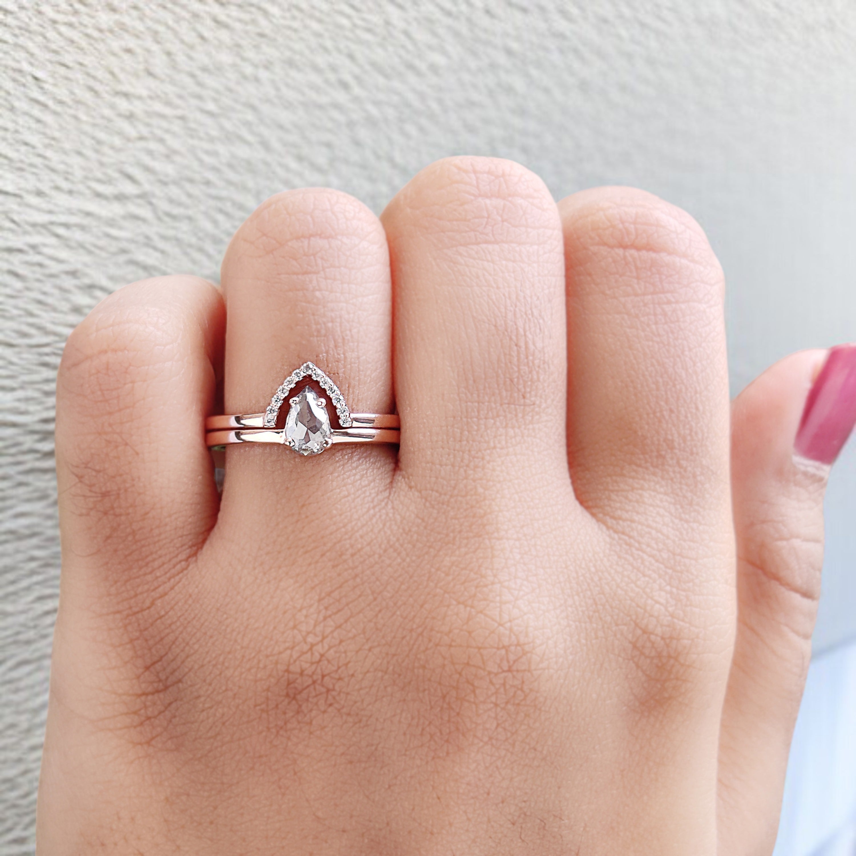 Pear Cut Salt And Pepper Diamond Ring 0.49 Ct 6.70 MM Pear Diamond Ring 14K Solid Rose Gold Silver Engagement Pear Ring Gift For Her KD1112