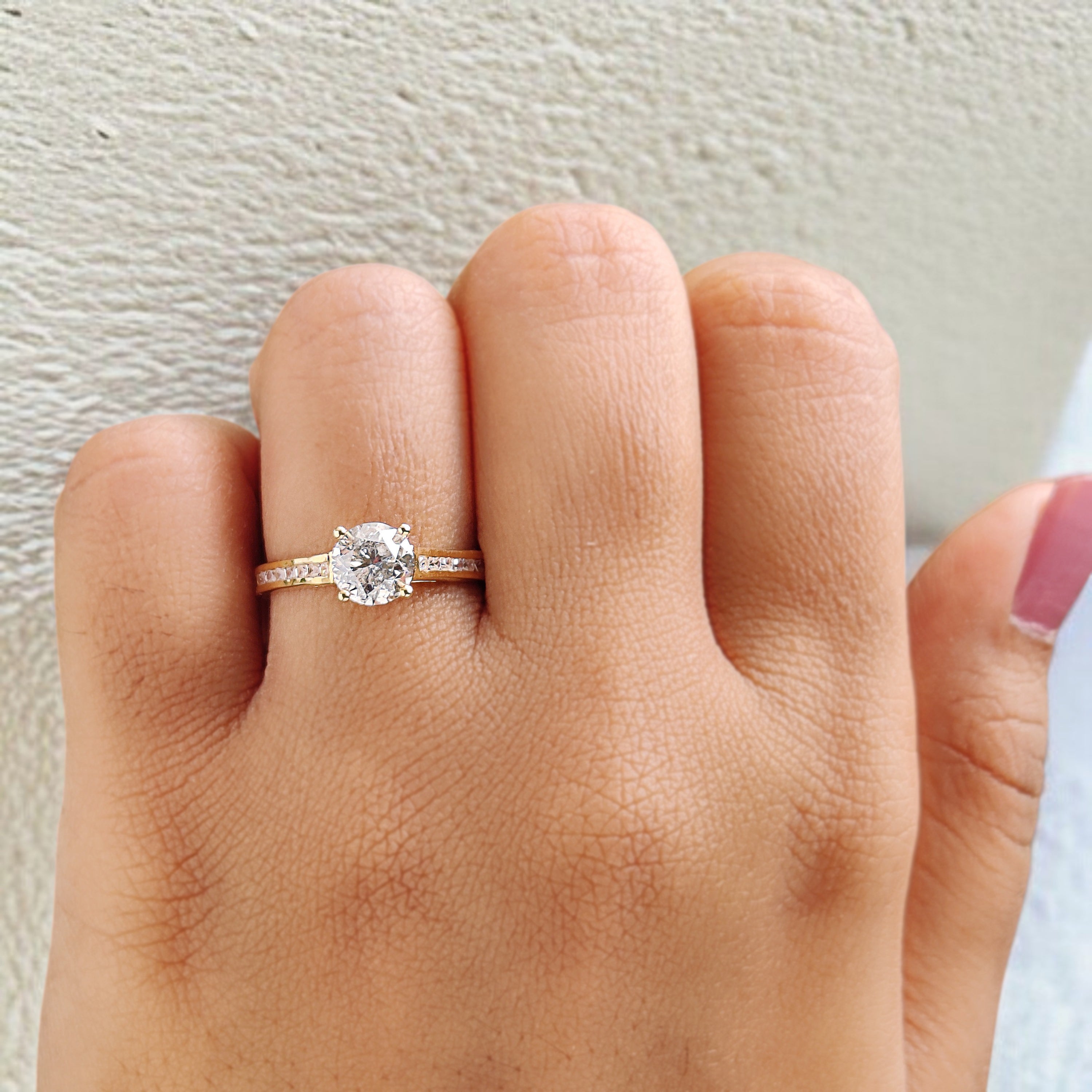 Round White-F Color Diamond Ring 0.97 Ct 6.05 MM Round Shape Diamond Wedding Ring Channel Setting Band Engagement Ring Gift For Her KDL2645