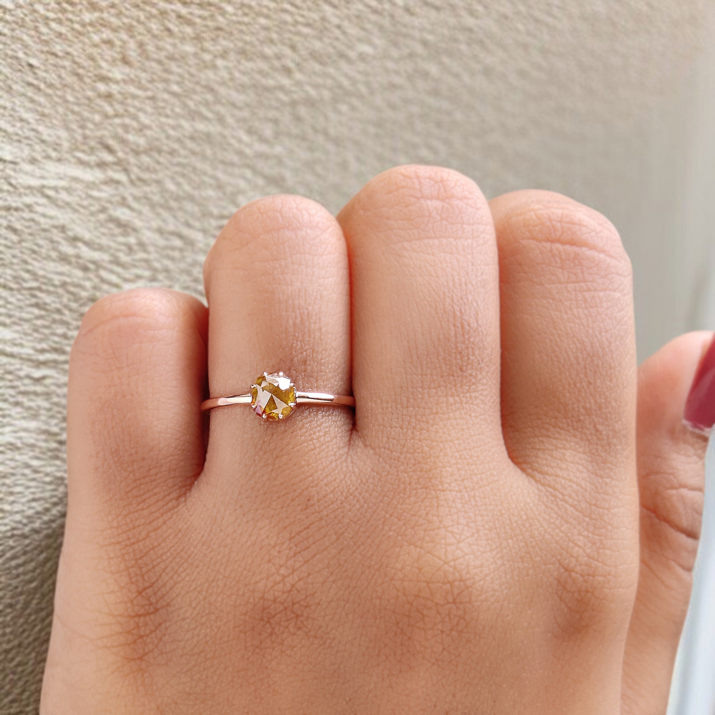 Cushion Cut Yellow Color Diamond Ring 0.75 Ct 5.30 MM Cushion Diamond Ring 14K Solid Rose Gold Silver Engagement Ring Gift For Her QK2681