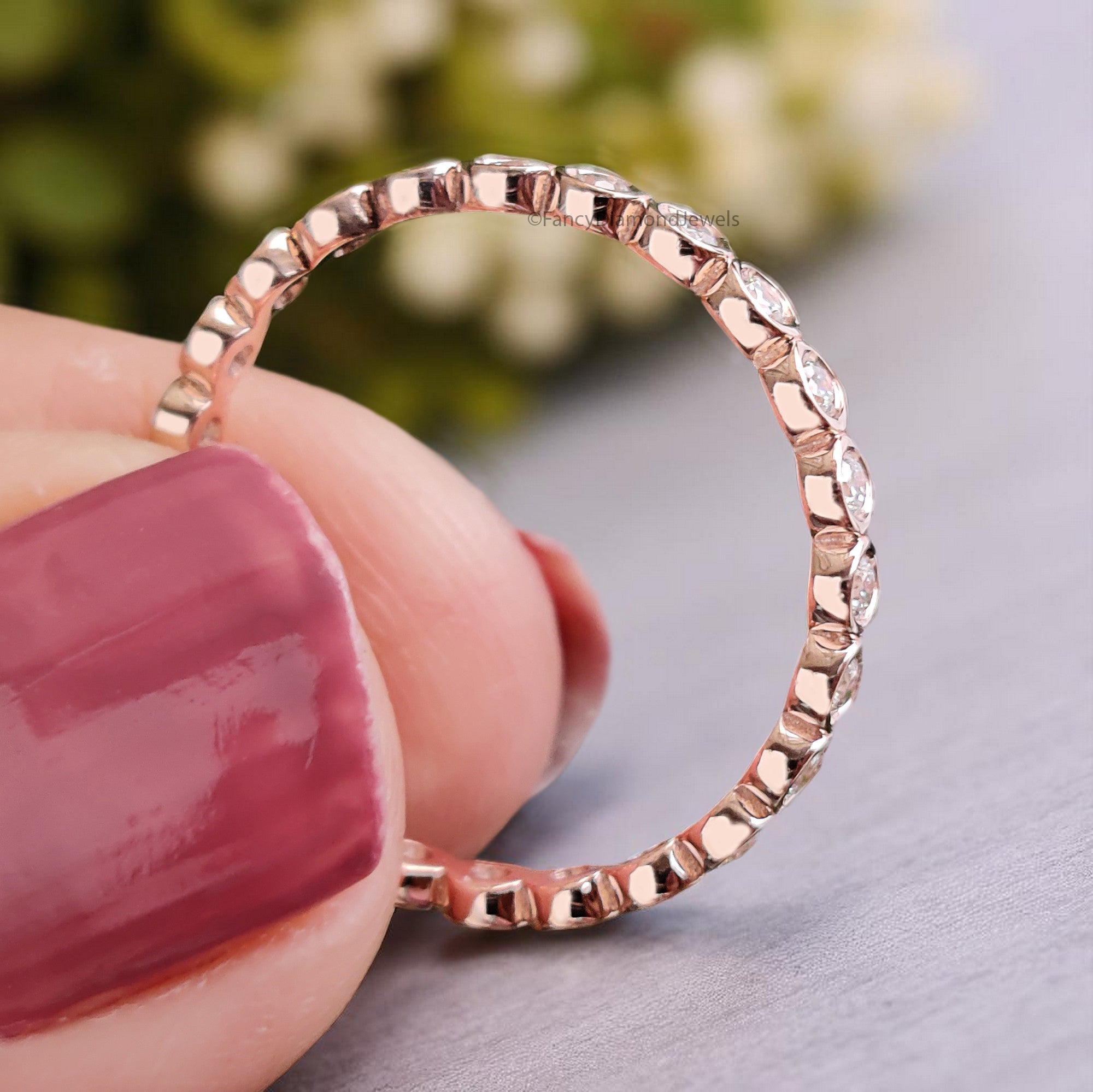 Bezel Set Silver/10K/14K/18K Band 0.36 CT Natural White Diamond Wedding Band Full Eternity Minimalist stacking dainty matching Ring KD889