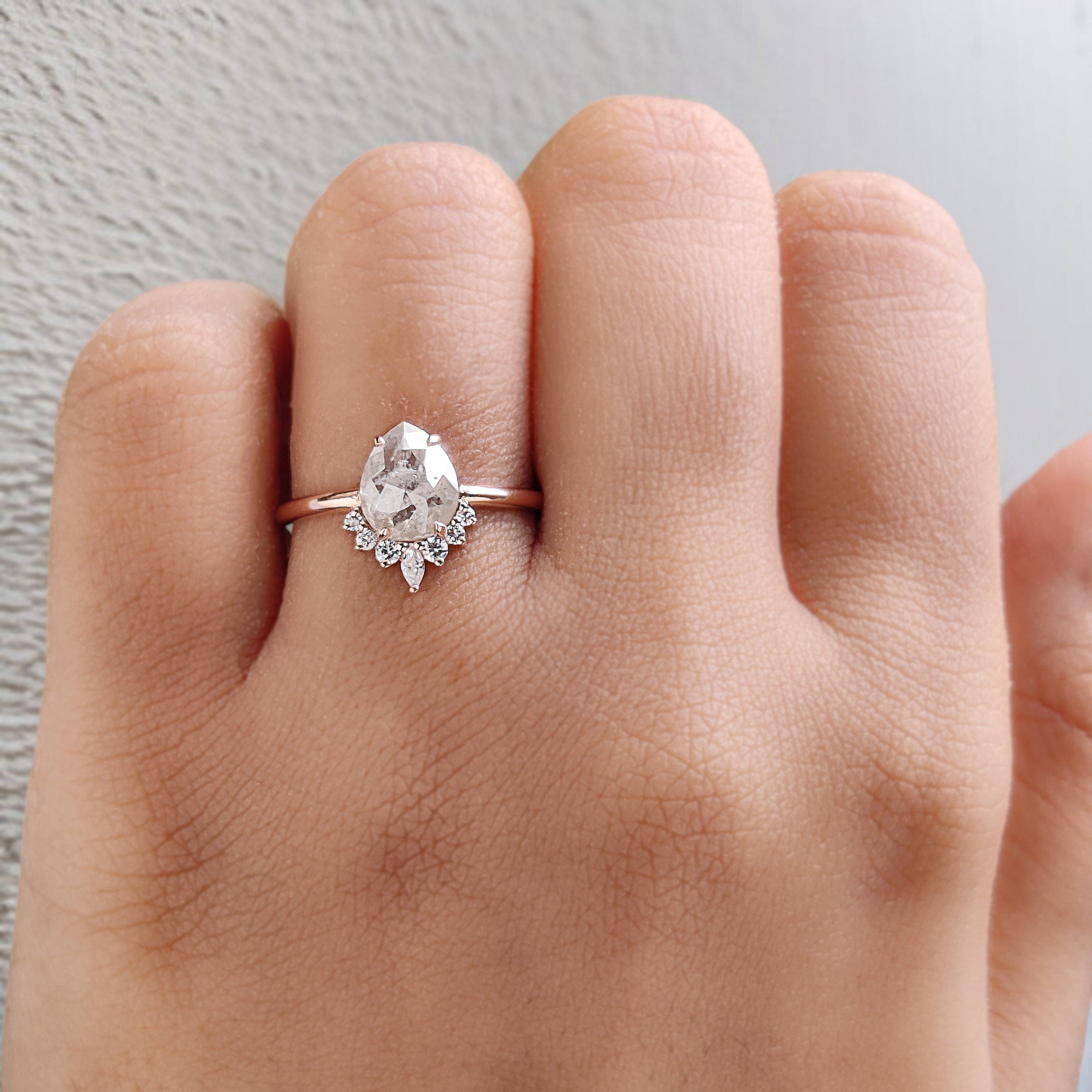 Pear Cut Grey Color Diamond Ring 1.06 Ct 7.80 MM Pear Shape Diamond Ring 14K Solid Rose Gold Silver Pear Engagement Ring Gift For Her QN8862