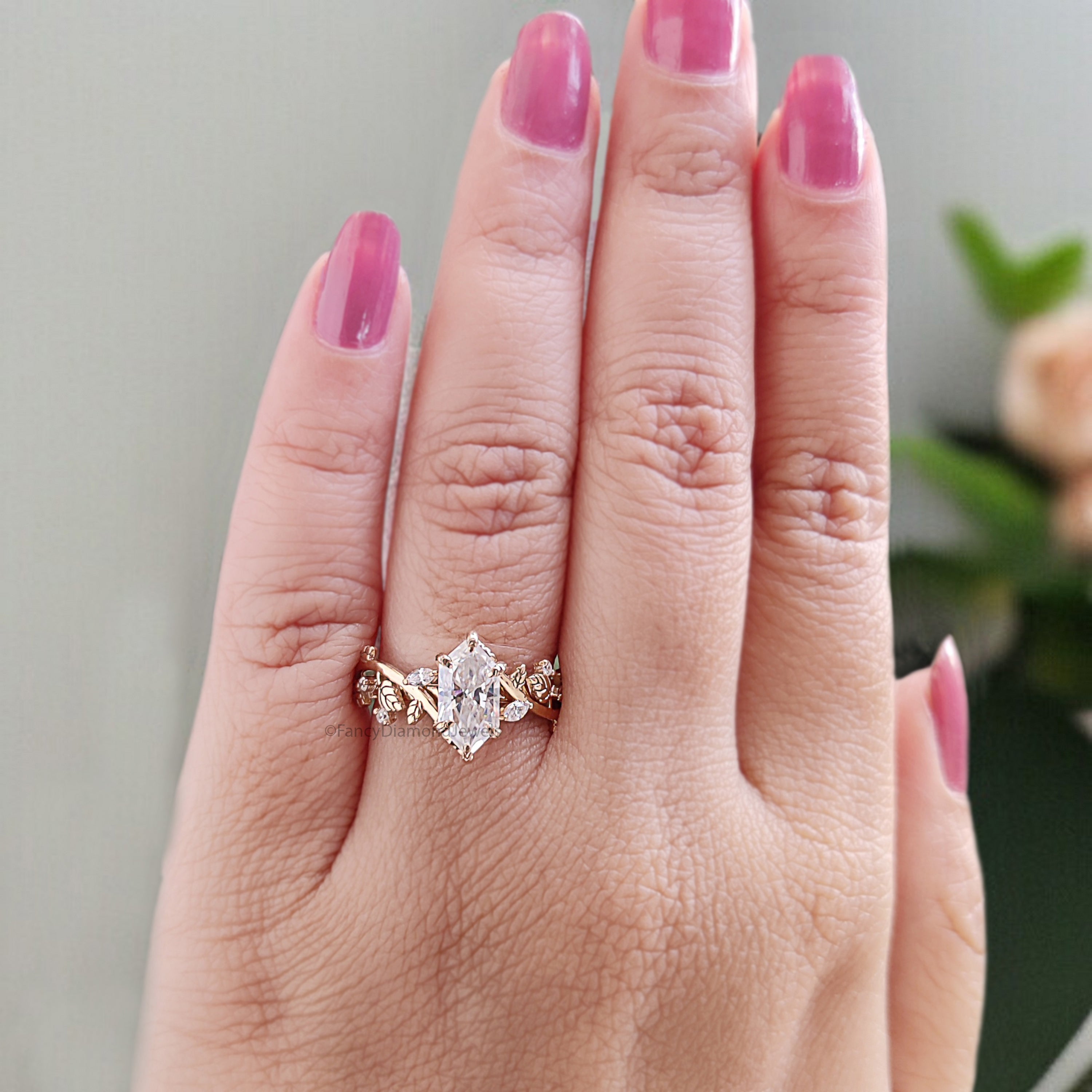 Dutch Marquise Shape Lab Grown Diamond Ring Leaves and Petal Design Ring Handcrafted Wedding Ring Anniversary Ring Gift For Gift FD459