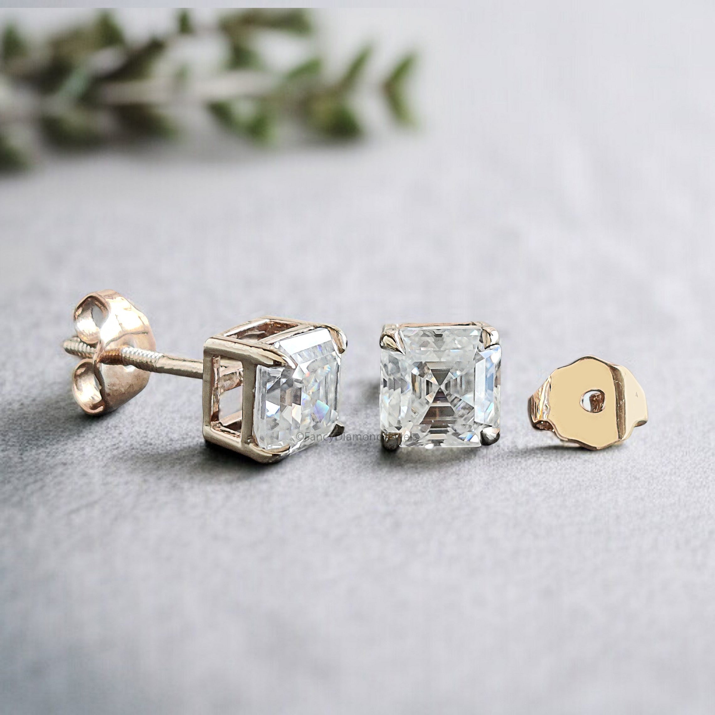Asscher Cut Lab Grown Diamond Earrings Asscher Diamond Stud Earrings Screw Back Earrings Asscher Diamond Wedding Earrings Gift for Her FD479