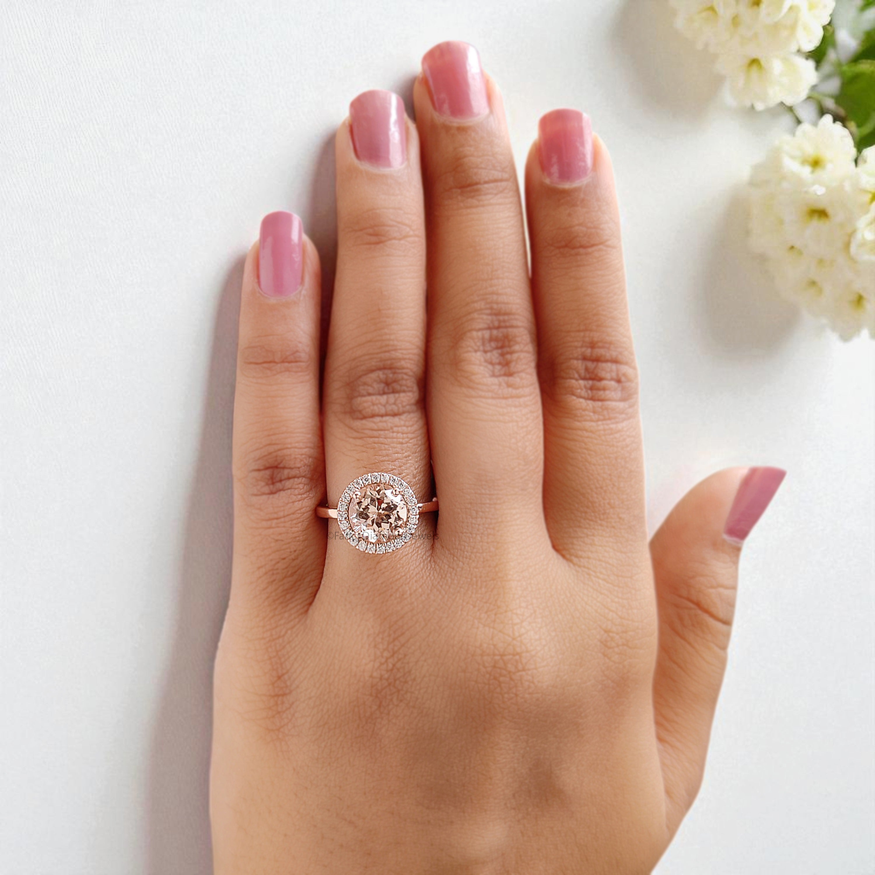 1.88 CT Round Cut Natural Morganite Engagement Ring Rose Gold Ring Round Shape Wedding Ring Unique Vintage Halo Ring Gift For Her FD426