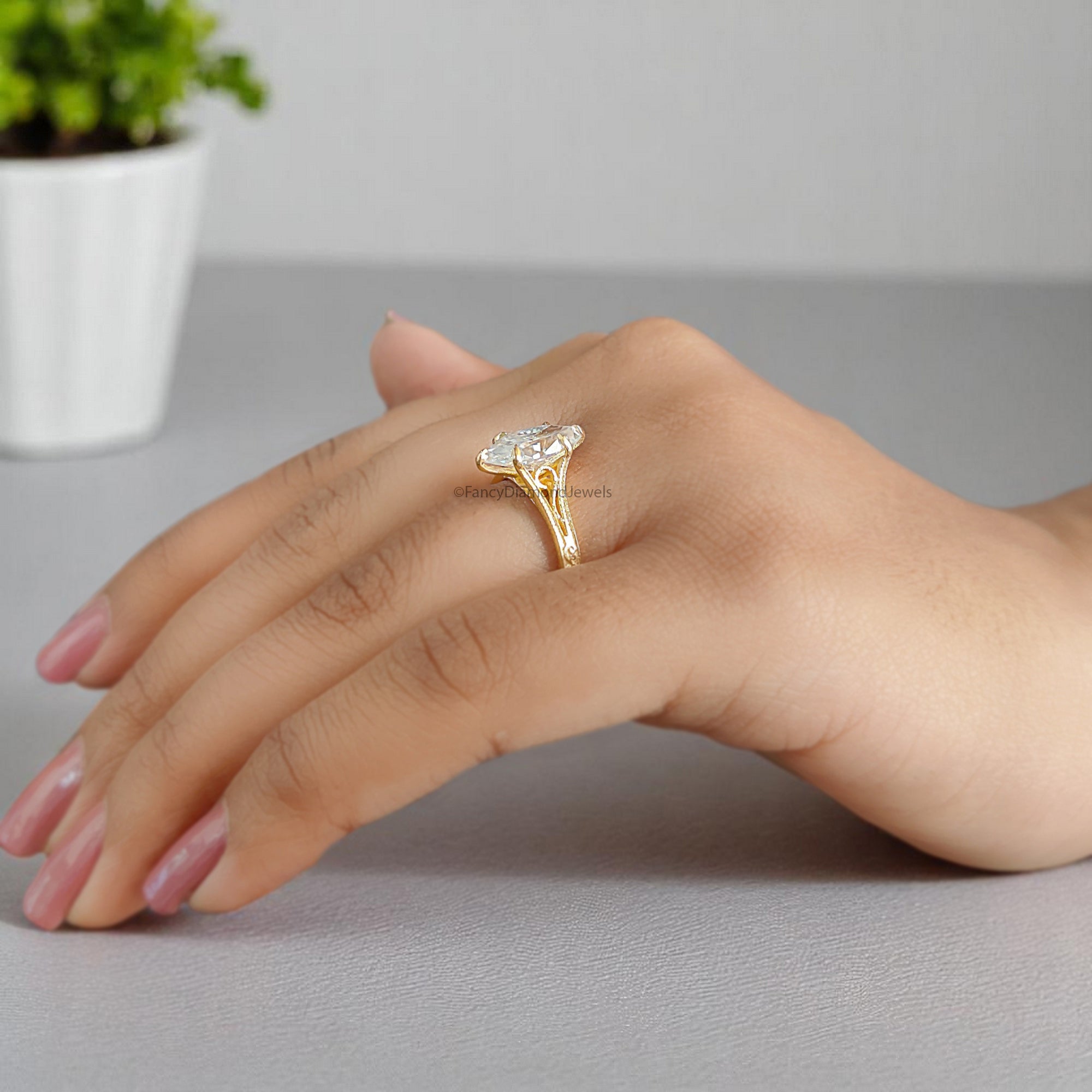1.15 CT Marquise Cut Moissanite Engagement Ring Filigree Wedding Ring Solitaire Ring Bridal Promise Ring Yellow Gold Ring Gift For Her FD365