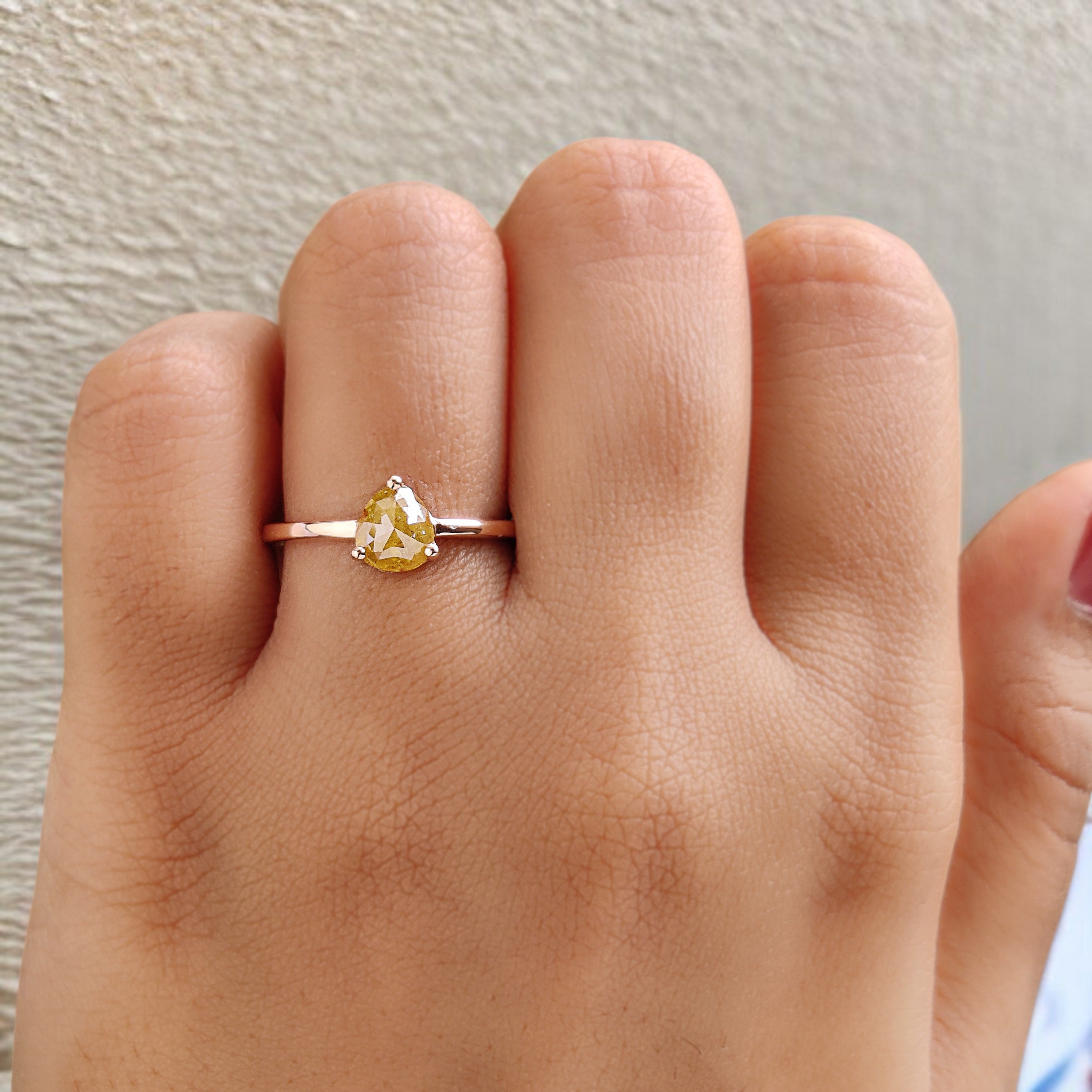 Pear Cut Yellow Color Diamond Ring 0.98 Ct 6.16 MM Heart Shape Diamond Ring 14K Rose Gold Silver Pear Engagement Ring Gift For Her QN2222