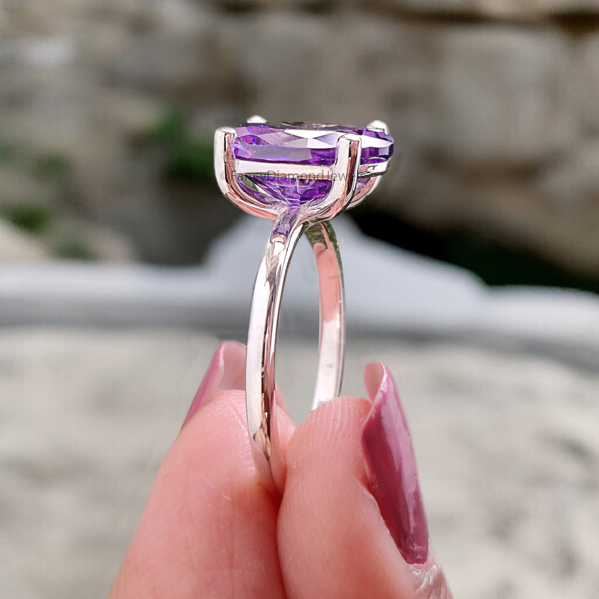 Oval Purple Amethyst stone engagement ring 12mm 10mm 9mm 8mm 7mm  ring silver simulant Ring Solitaire ring Diamond ring Gift for her FD343