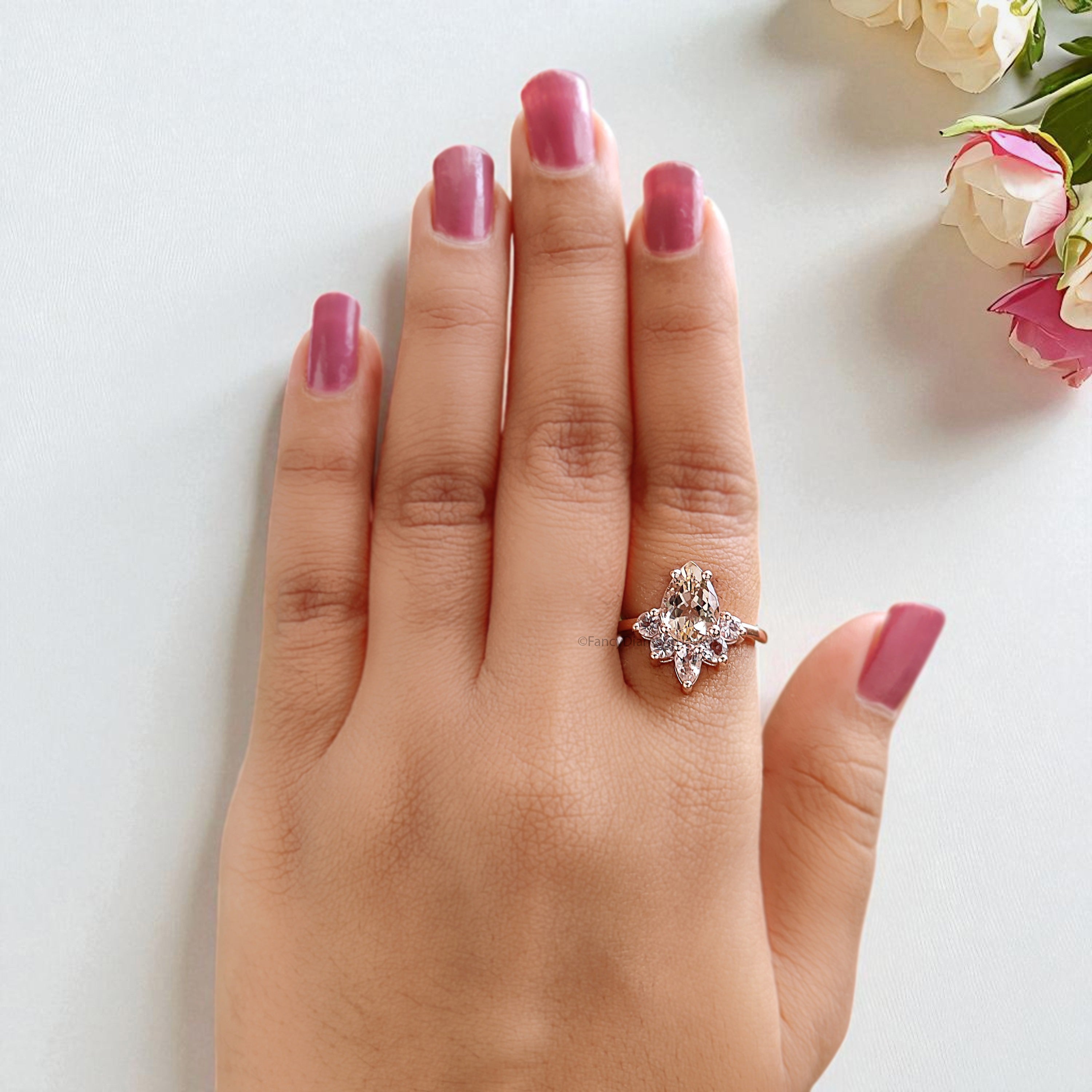 1.70 CT Pear Cut Natural Morganite Engagement Ring Rose Gold Ring Pear Shape Wedding Ring Unique Vintage Anniversary Ring Gift For Her FD436