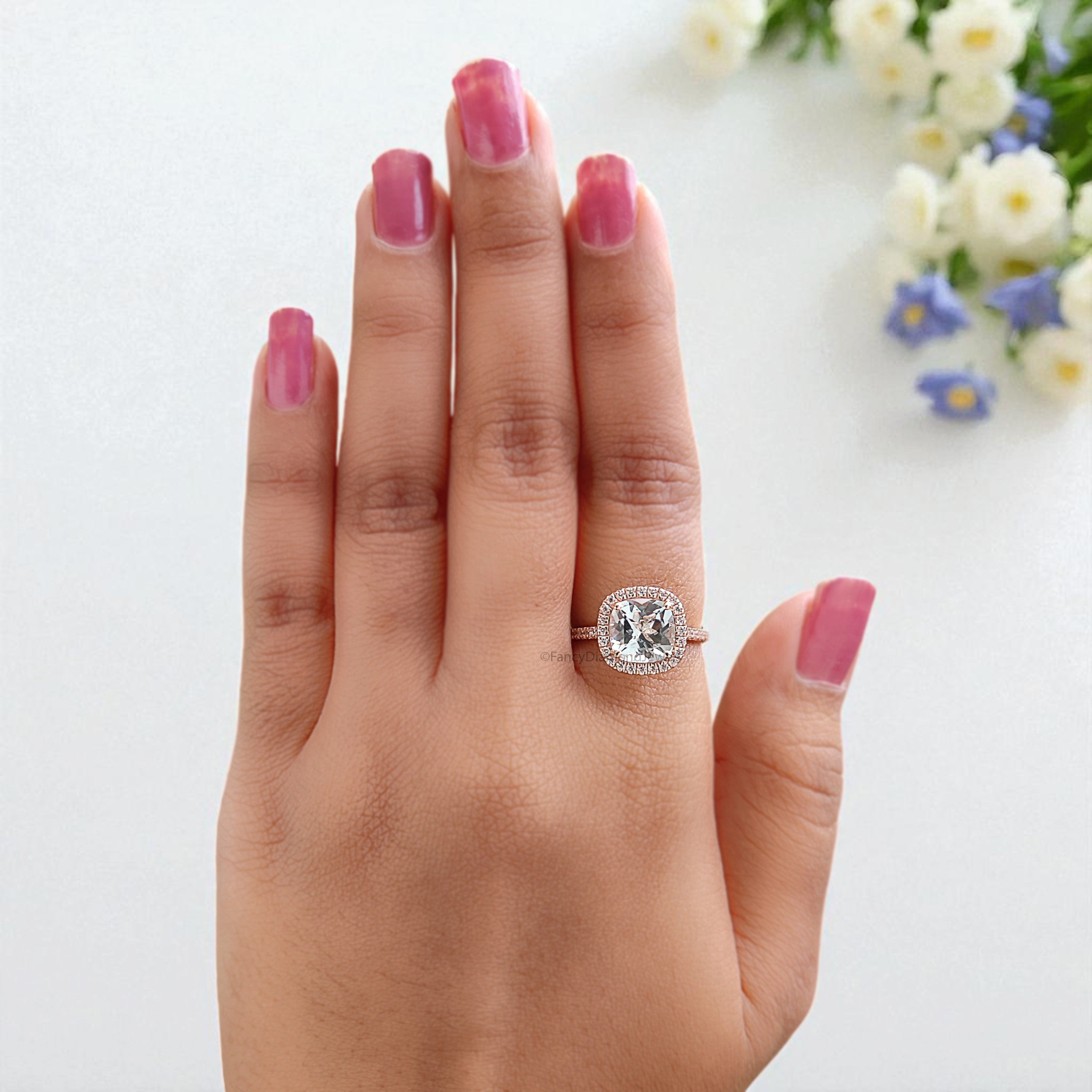 1.60 CT Cushion Natural Aquamarine Engagement Ring Rose Gold Ring Cushion Diamond Wedding Ring Unique Vintage Halo Ring Gift For Her FD431