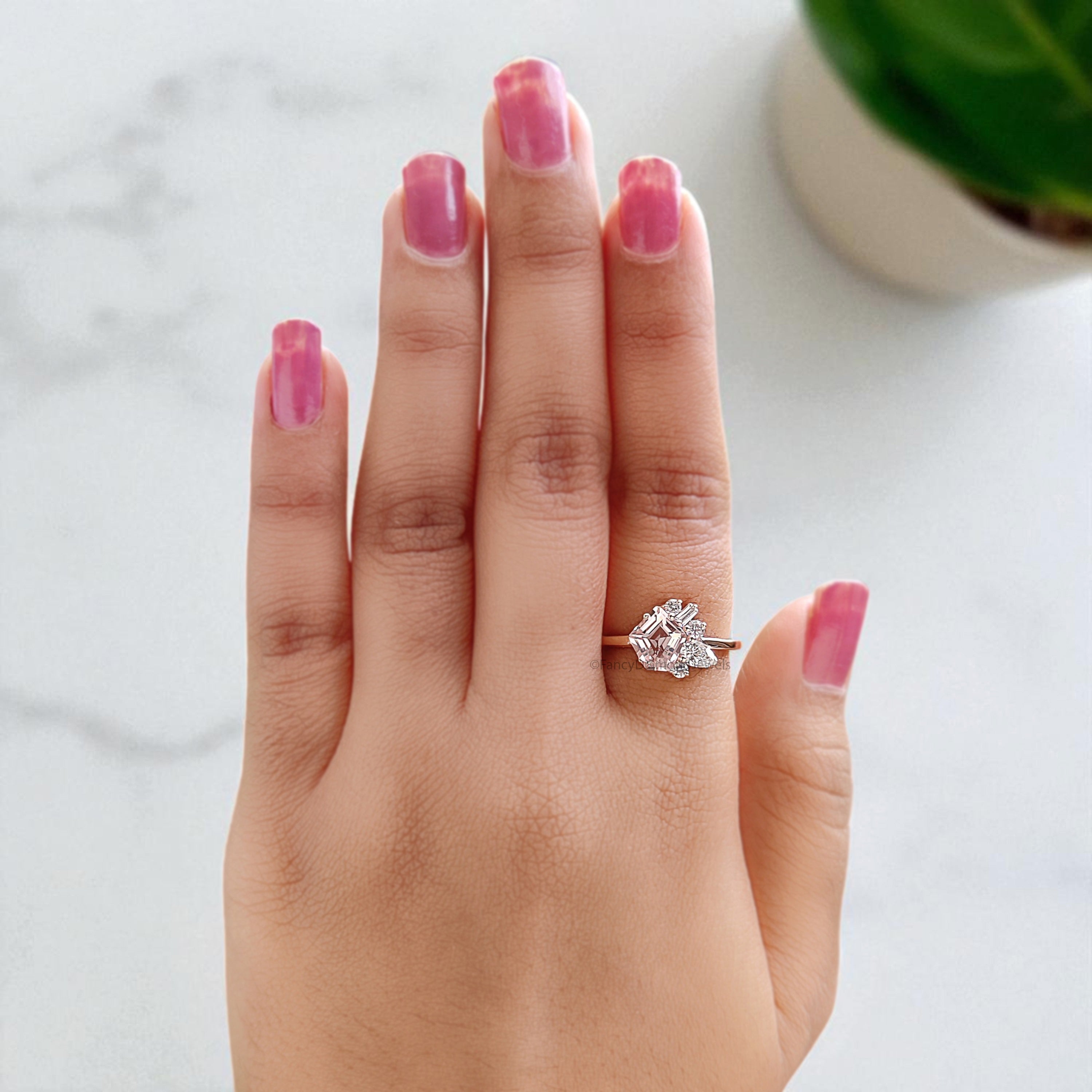 1.10 CT Pentagon Cut Natural Morganite Engagement Ring Rose Gold Ring Pentagon Diamond Wedding Ring Unique Vintage Ring Gift For Her FD430