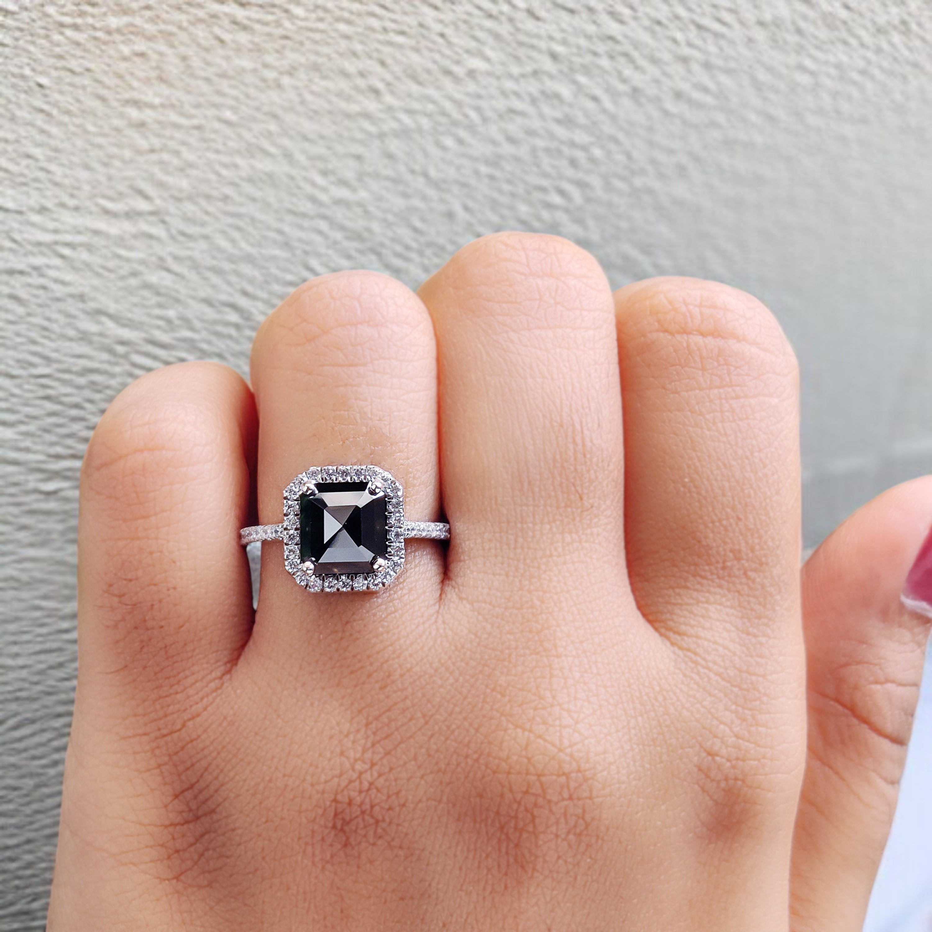 Emerald Cut Salt And Pepper Diamond Ring 3.05 Ct 7.90 MM Emerald Diamond Ring 14K Solid White Gold Silver Engagement Ring Gift For Her QL9503