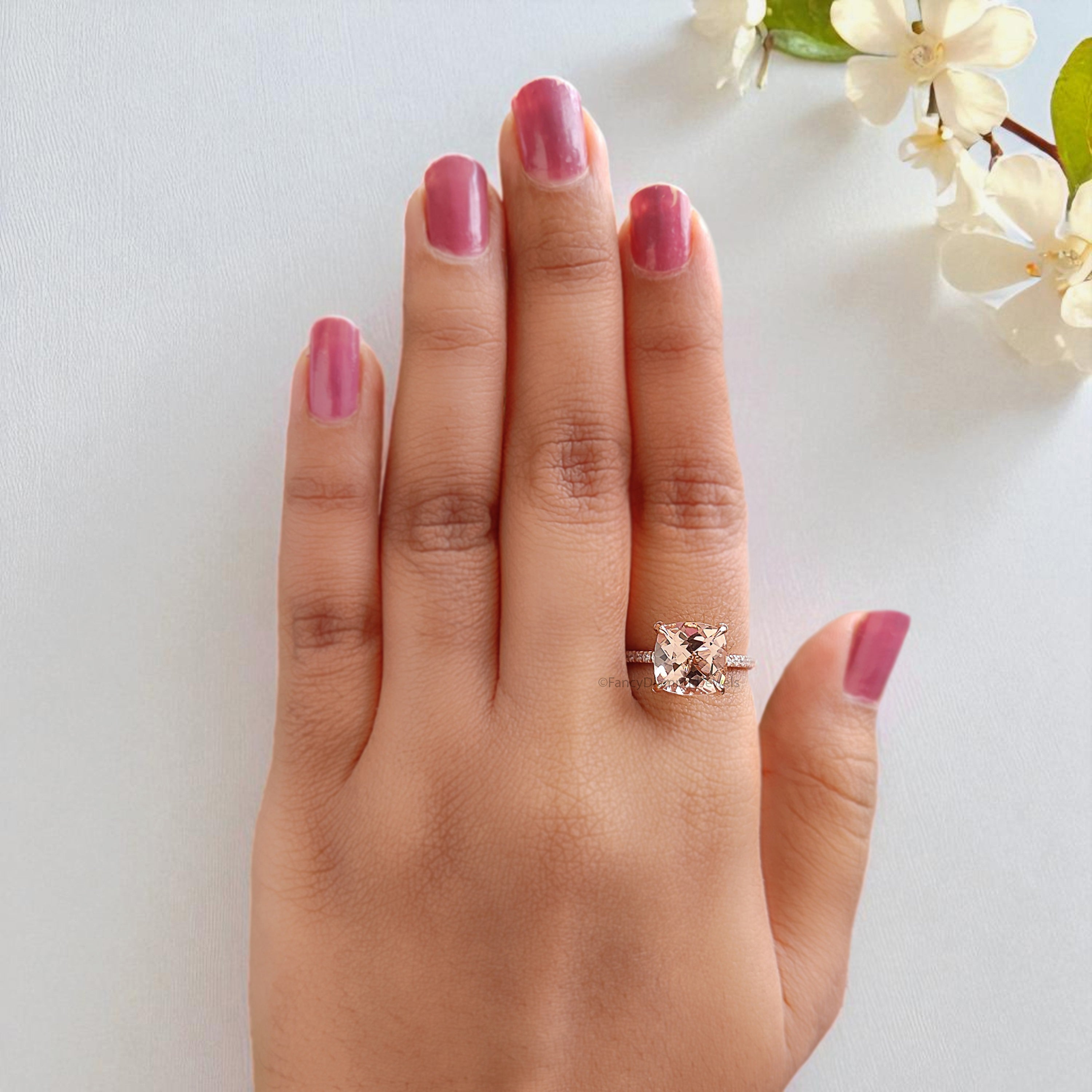 2.85 CT Cushion Cut Natural Morganite Engagement Ring Rose Gold Ring Cushion Wedding Ring Unique Hidden Halo Ring Gift For Her FD446