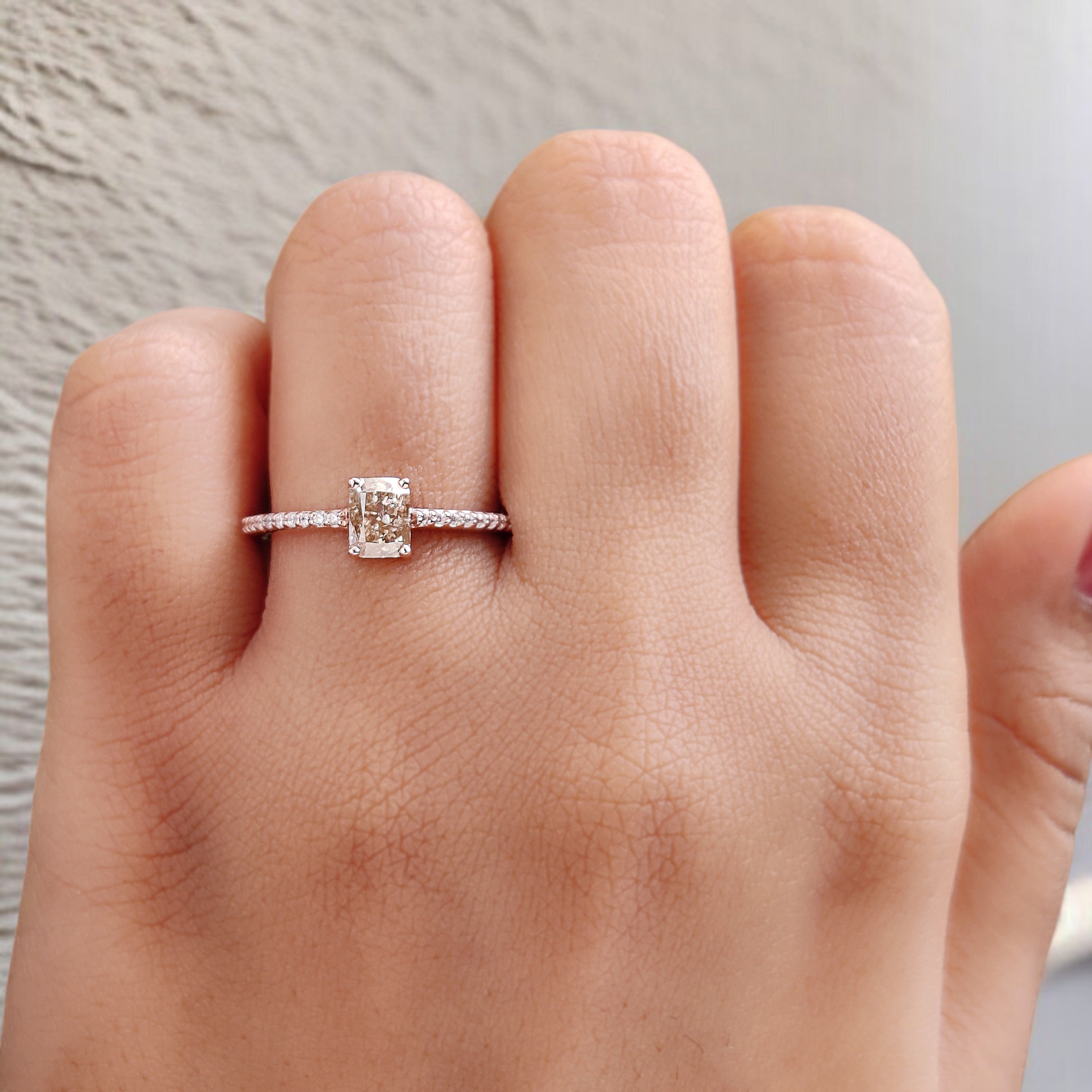 Cushion Shape Brown Color Diamond Ring 0.71 Ct 5.40 MM Cushion Diamond Ring 14K Solid Rose Gold Silver Engagement Ring Gift For Her QN7465