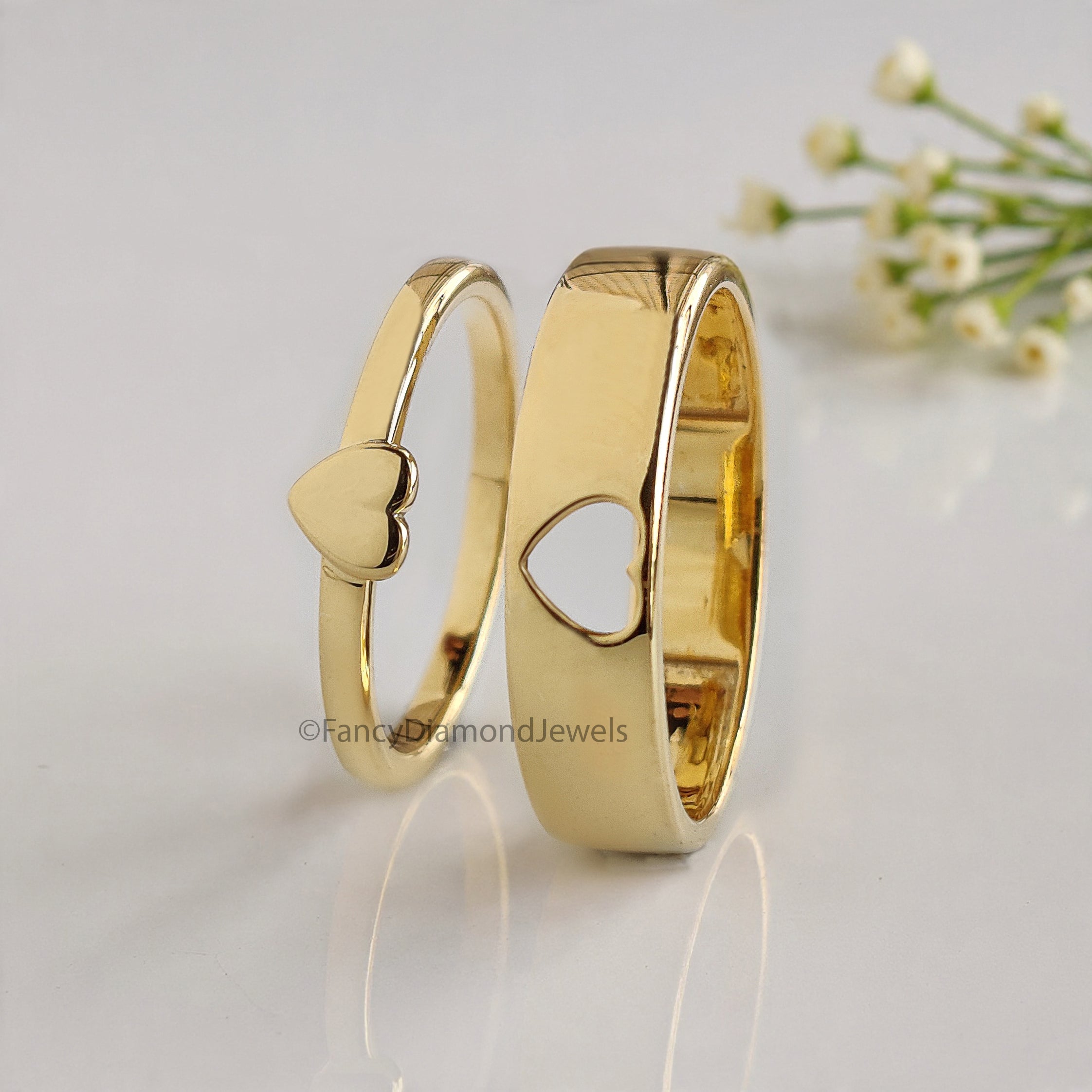 Matching His and Hers Heart Couple Band Set Silver Promise Bands For Couples Wedding Bands Simple Wedding matching anniversary Band FD521