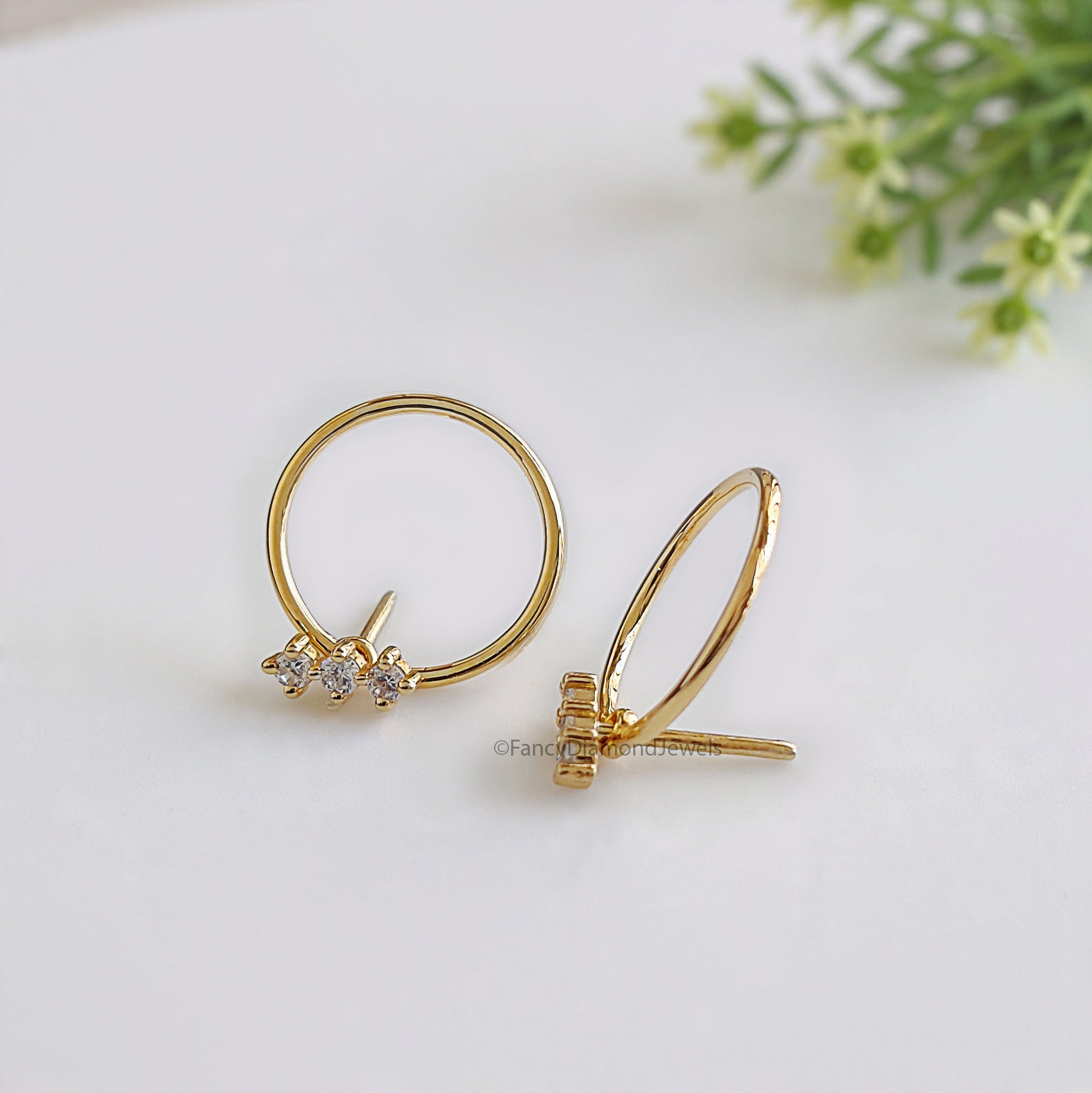 Dainty Front Back Circle Earrings Round White Diamond Earring Round Shape Earring Prong Earring Engagement Earring Gift For Her FD510