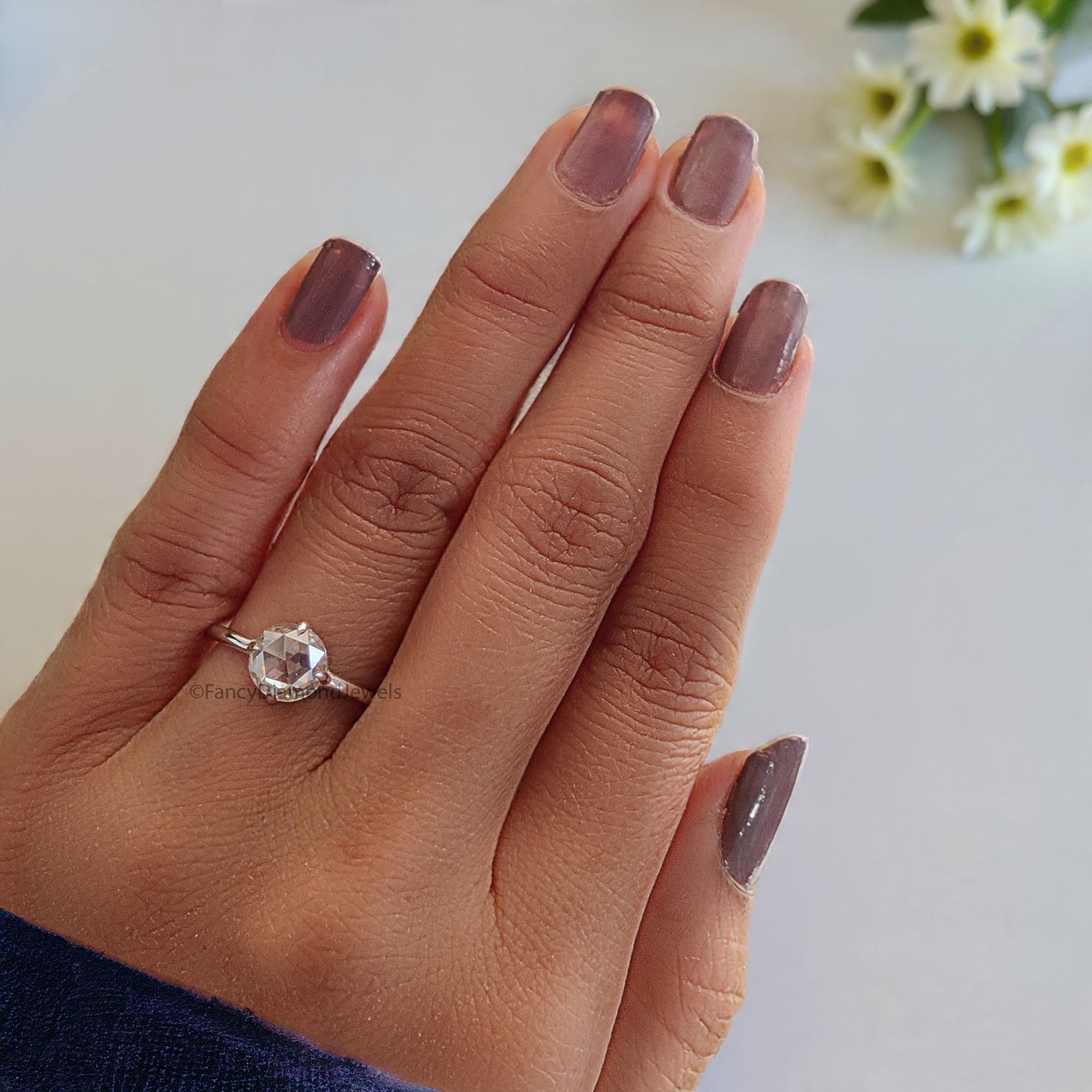 1.00 CT Round Rose Cut Colorless Moissanite Pointed Prong Simple Solitaire Engagement Ring Wedding Ring Anniversary Ring Bridal Ring FD22