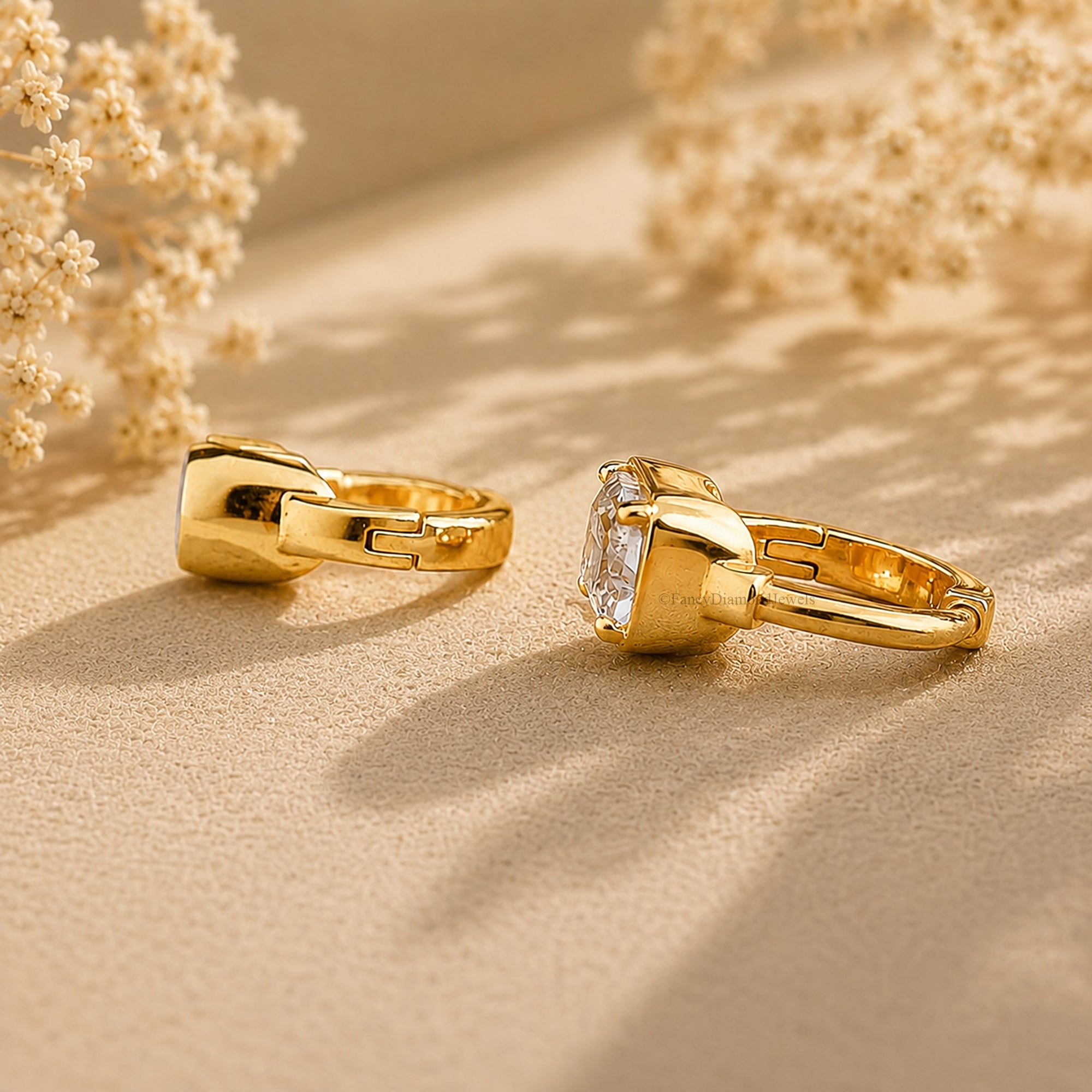 14K Gold Pear And Radiant Shape Lab Diamond Huggie Hoop Earrings Minimalist Single Earring 14k Gold Endurable earring Gift For Her FD589