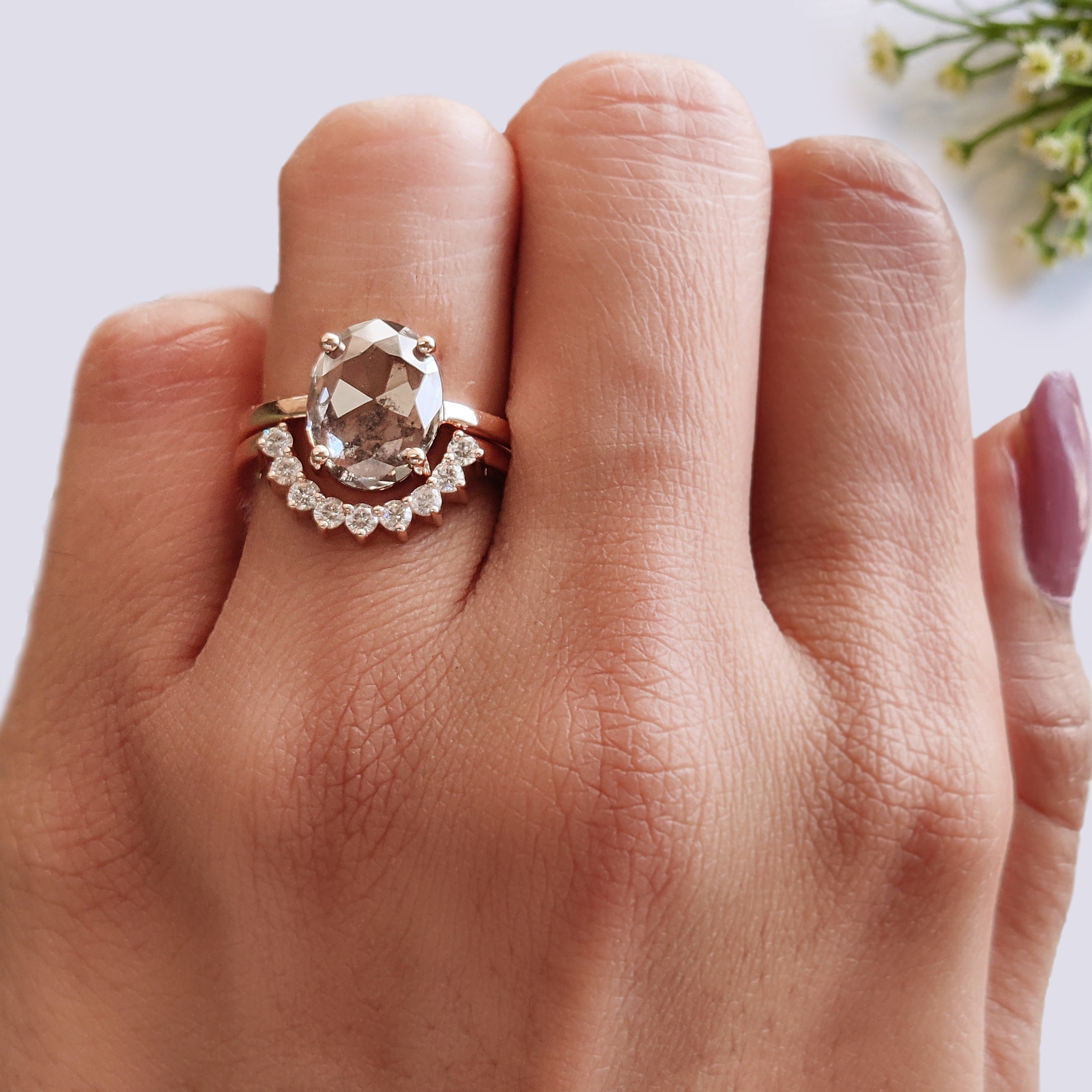 2.29 CT Oval Lab Grown Diamond Ring Oval CVD Fancy Black Grey Salt And Pepper Diamond Ring Engagement Ring Bridal Wedding Ring Set KDL3525