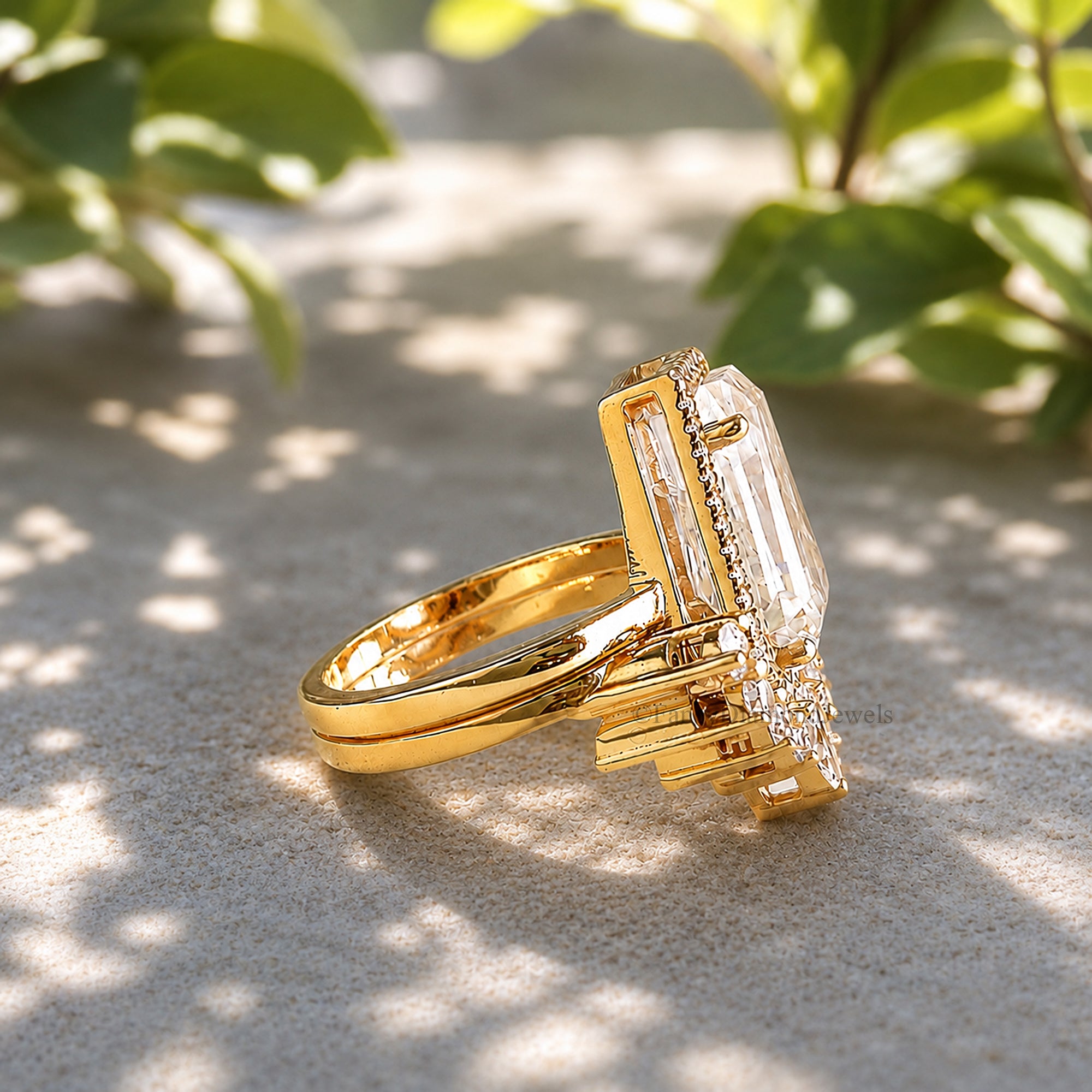 3.85 CT Coffin Cut Engagement Ring set in Solid Rose 10K/14k/18k Gold Coffin Cut Solitaire Engagement Ring Bridal Wedding Ring Set FD204