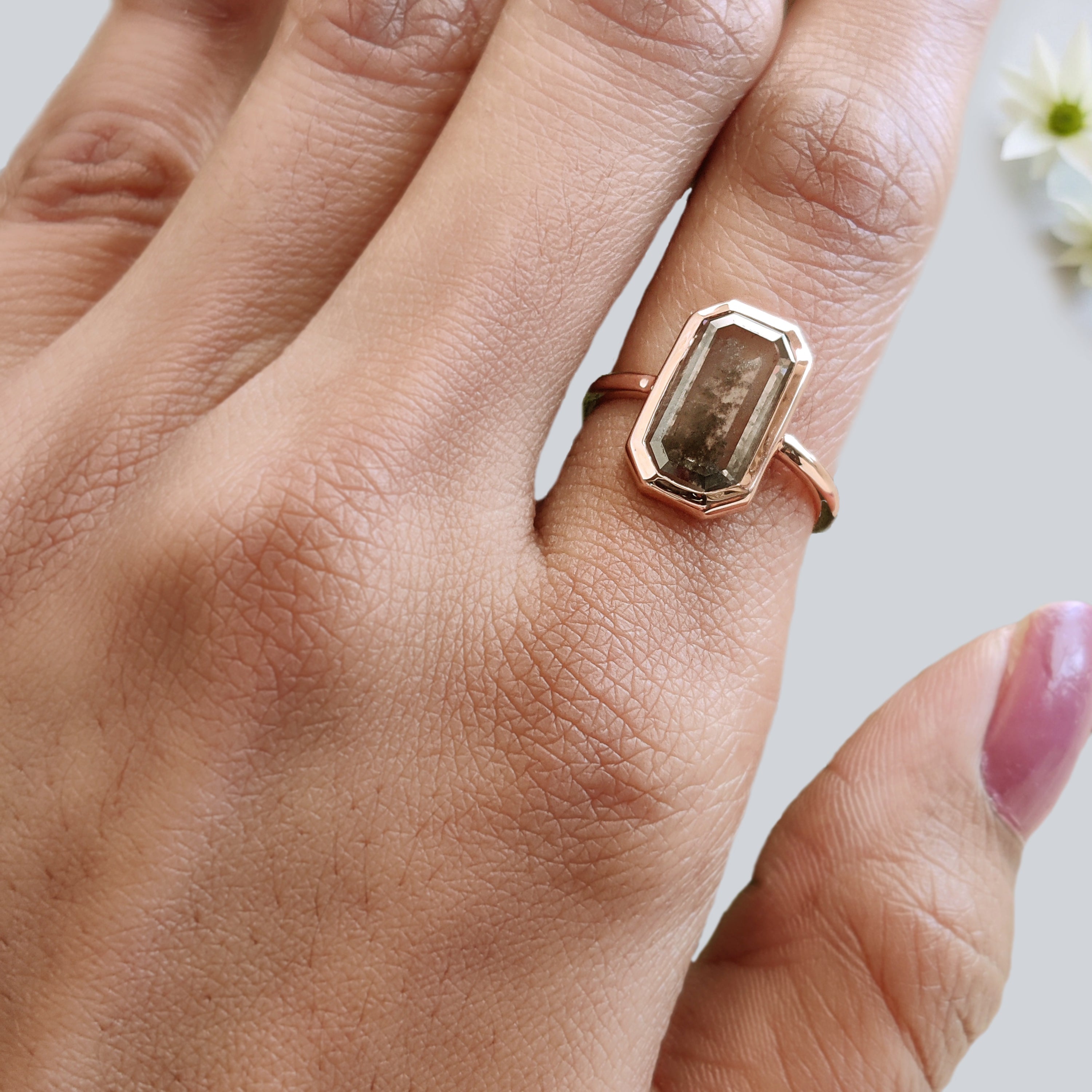 2.24 CT Emerald Lab Grown Diamond Ring Emerald CVD Fancy Black Grey Salt And Pepper Diamond Ring Engagement Ring Bridal Wedding Ring KDL3527