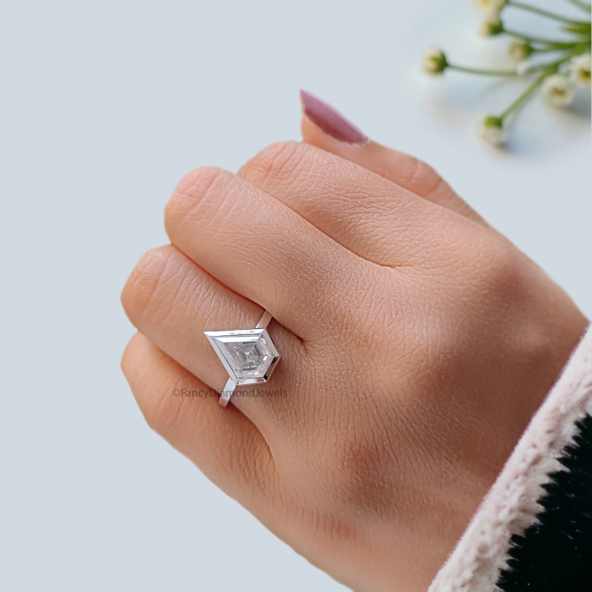 2.30 CT Shield Shape Moissanite Engagement Ring Colorless Moissanite Ring Bezel Set Wedding Ring Unique Moissanite Ring Gift for Her FD47