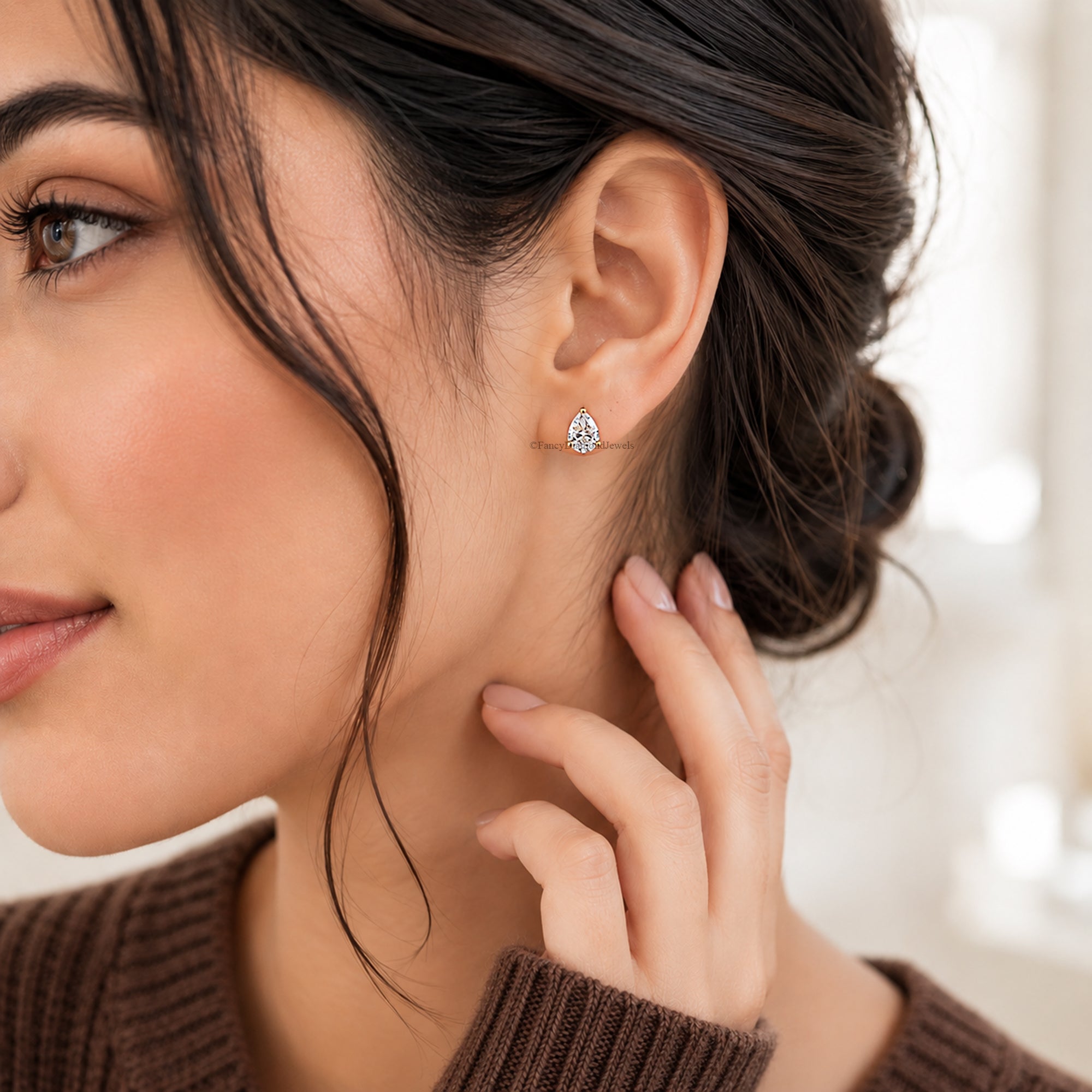 Moissanite Stud Earrings, 14K Gold Earrings, Solitaire  Screw Back Earrings, Sterling Silver Stackable Anniversary Jewelry, Gift For Her FD597