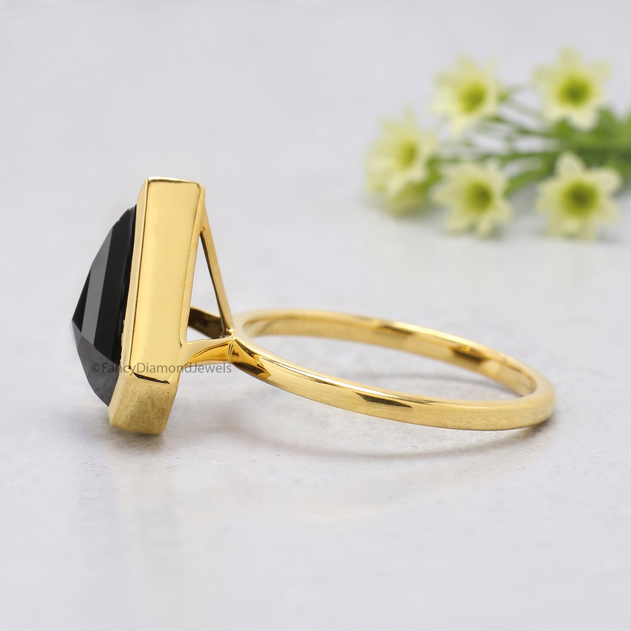 Shield Black Onyx engagement ring 14mm 13mm 12mm 11mm 10mm stone ring Simulant Solitaire ring Diamond ring Silver ring Gift for her FD531
