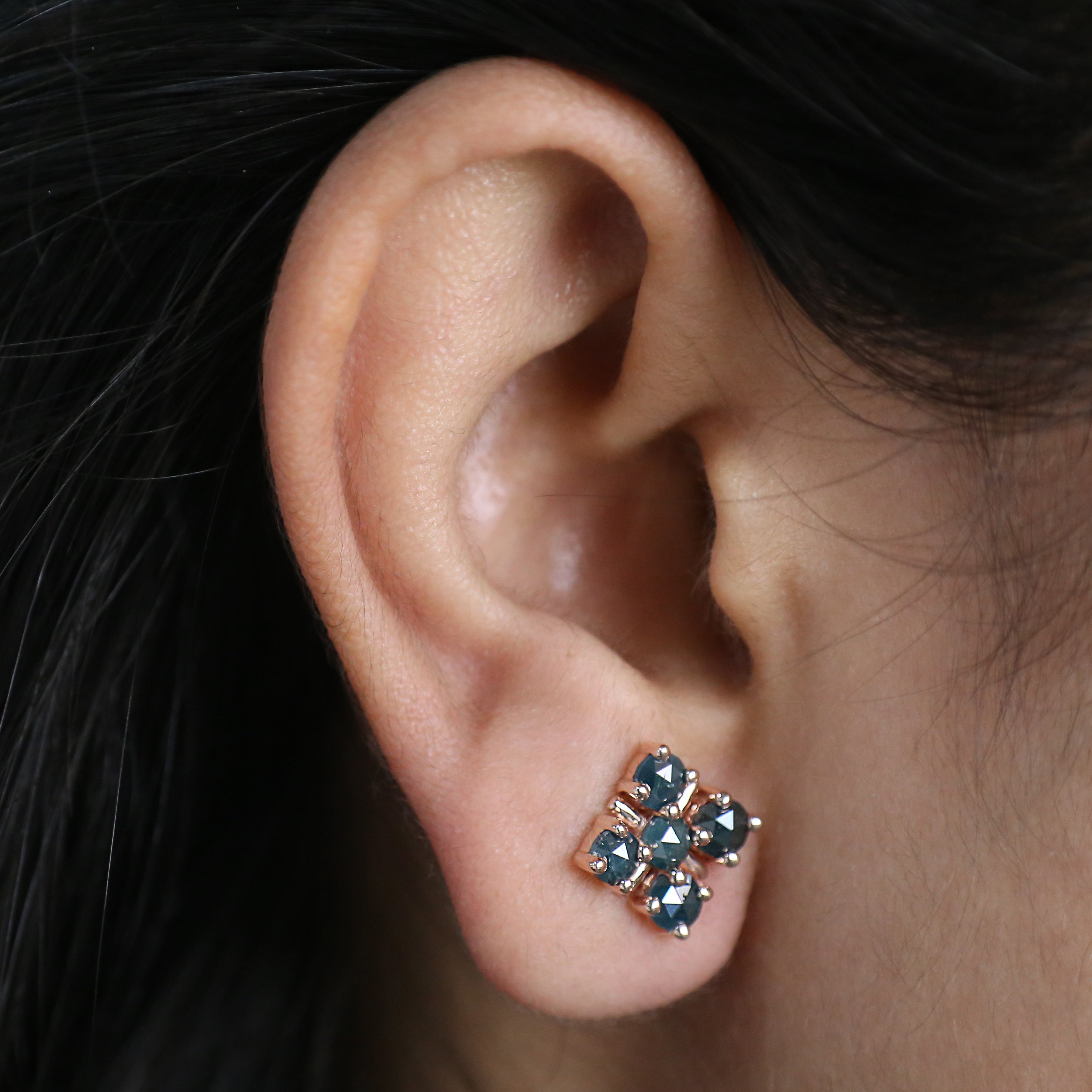 Round Rose Cut Blue Color Diamond Earring 2.03 Ct 3.90 MM Round Diamond Earring 14K Rose Gold Silver Engagement Earring Gift For Her QL2414