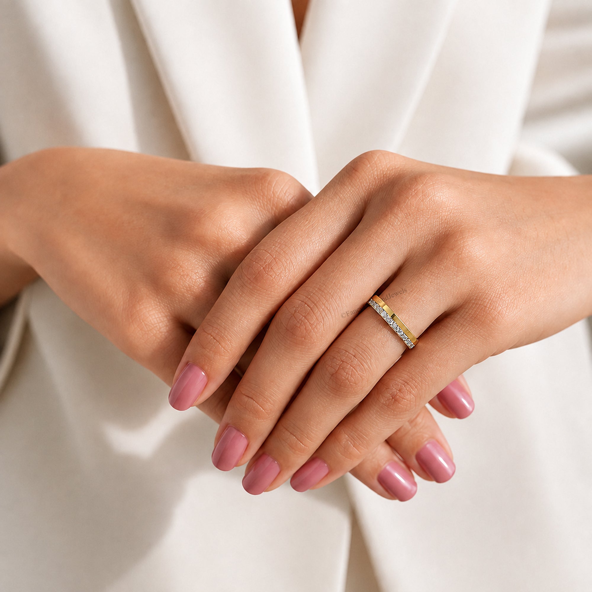14K Gold Moissanite Half Eternity Band, Minimalist Wedding Ring, Stackable Promise Ring, Thin Pave Band, Anniversary Gift for Her FD593