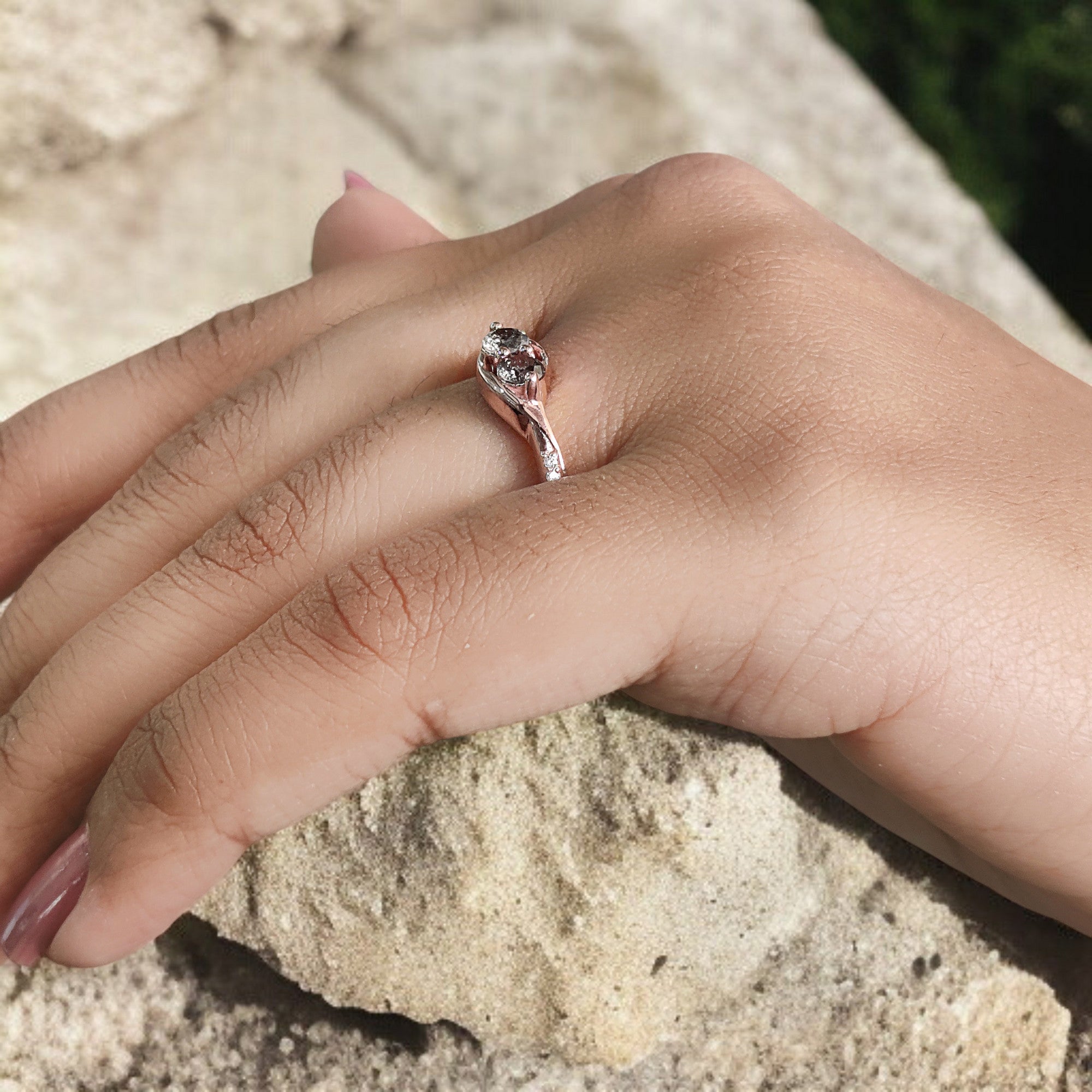 Round Shape Salt And Pepper Diamond Ring 0.40 Ct 3.70 MM Round Cut Diamond Ring 14K Solid Rose Gold Silver Engagement Ring Gift For Her QL1062