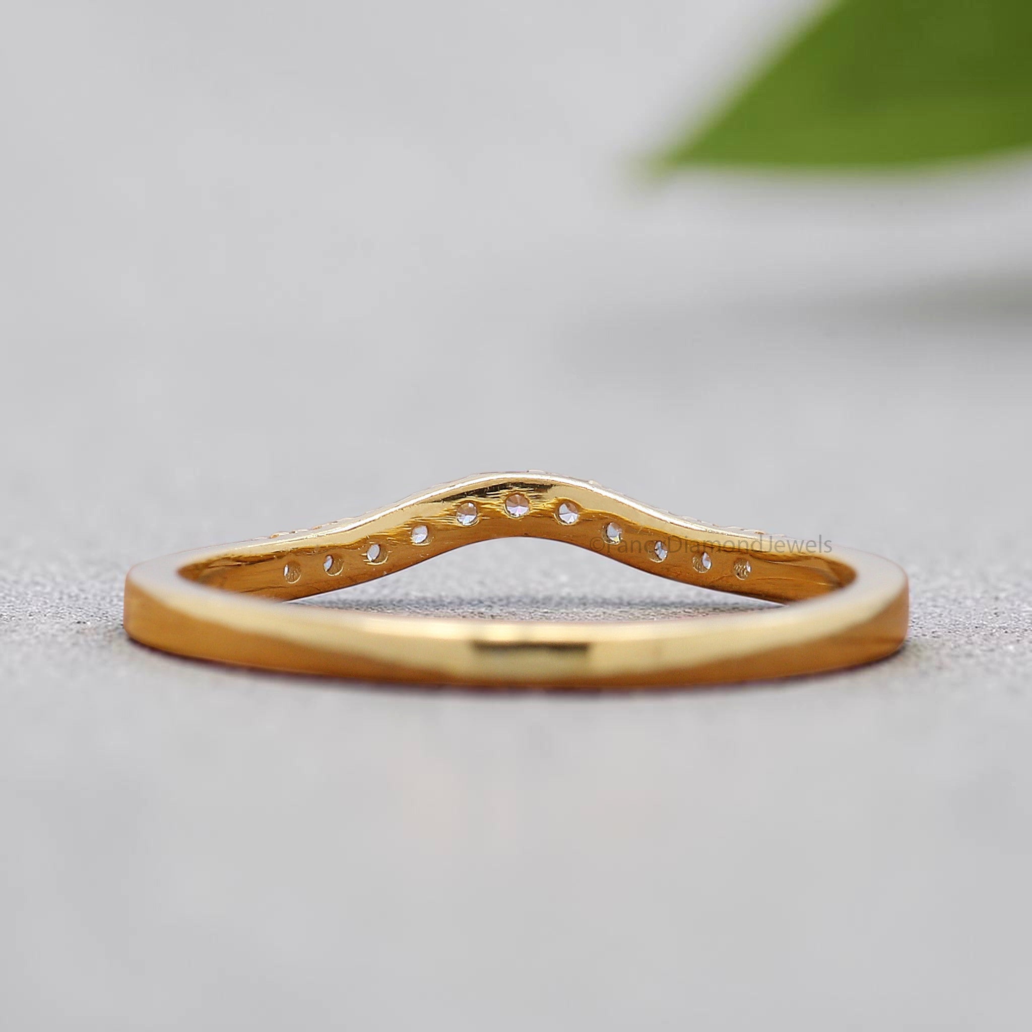 Lab Grown Diamond Band 14k Yellow Gold Curved Wedding Band For Women Pave Set Tiny Diamond Stacking Ring Minimalist Band Ring For Her FD570