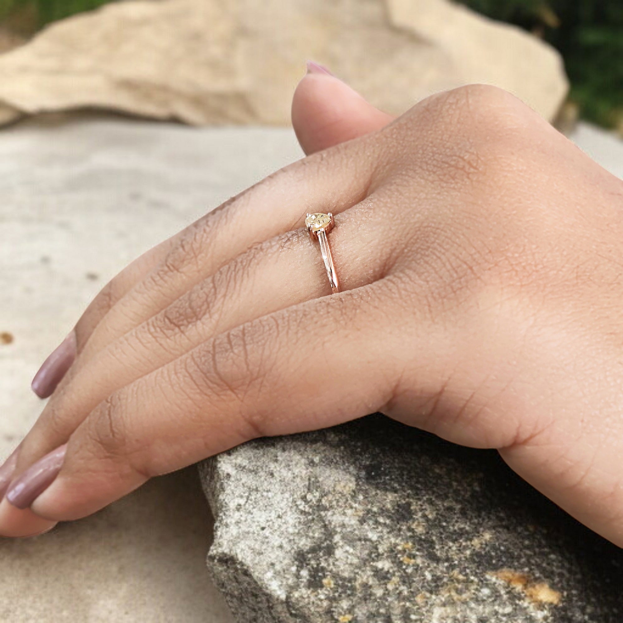 Heart Cut Yellow Color Diamond Ring 0.19 Ct 3.50 MM Heart Shape Diamond Ring 14K Solid Rose Gold Silver Engagement Ring Gift For Her QN8175