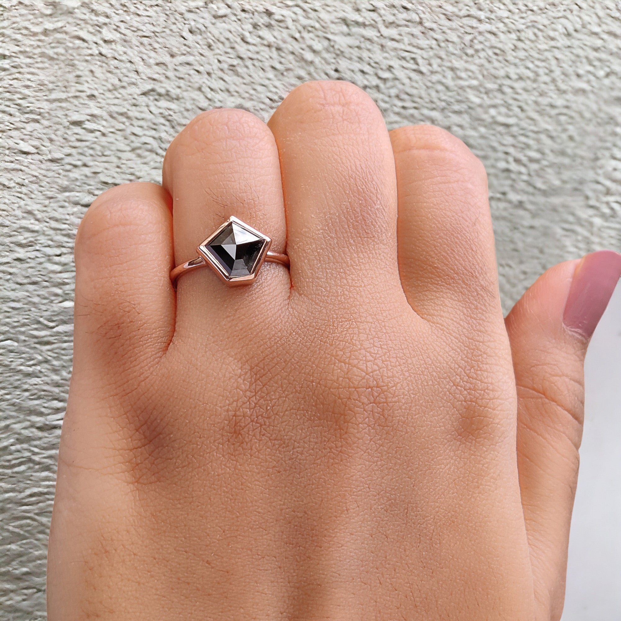 Pentagon Cut Black Color Diamond Ring 2.28 Ct 8.75 MM Pentagon Shape Diamond Ring 14K Rose Gold Silver Engagement Ring Gift For Her QL870
