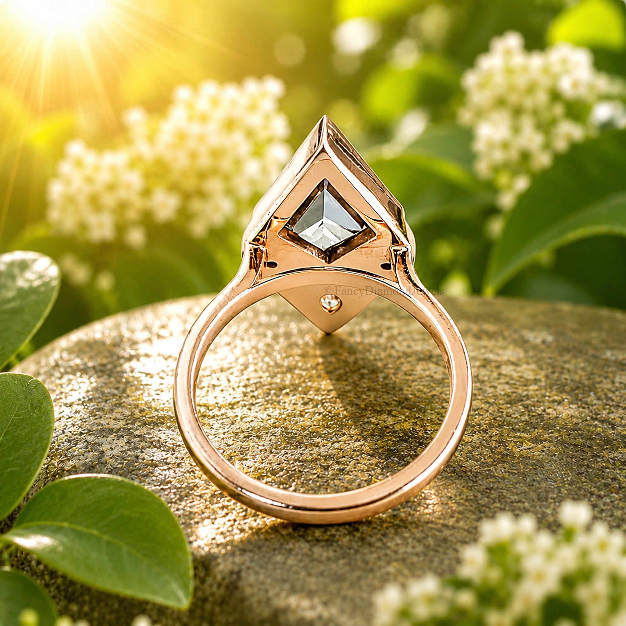 Gray Color Art Deco Ring Bezel Set Moissanite Bridal Ring Kite Shape Rose Gold Engagement Ring Gray Color Diamond Wedding Ring For Her FD576
