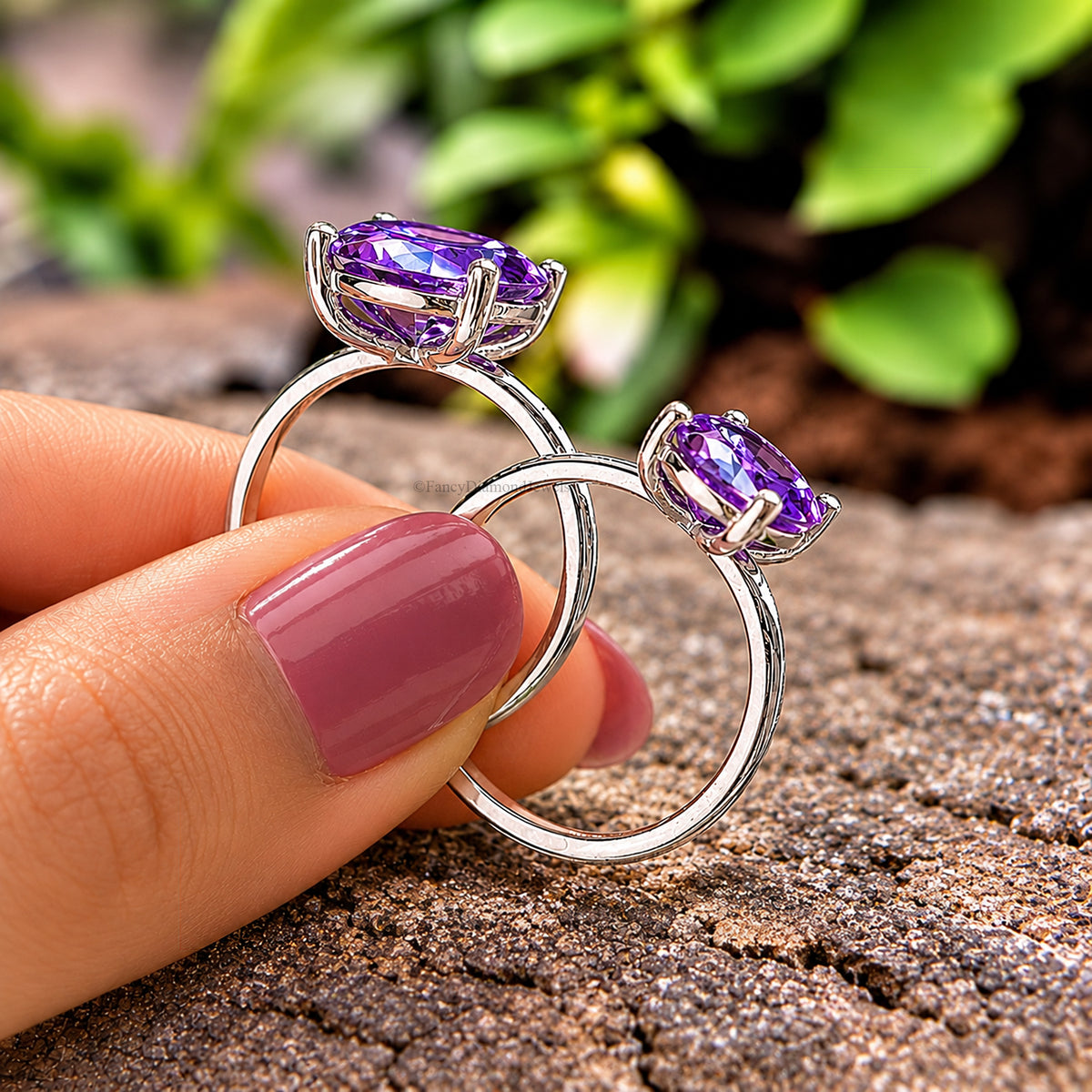 Oval Purple Amethyst stone engagement ring 12mm 10mm 9mm 8mm 7mm  ring silver simulant Ring Solitaire ring Diamond ring Gift for her FD343
