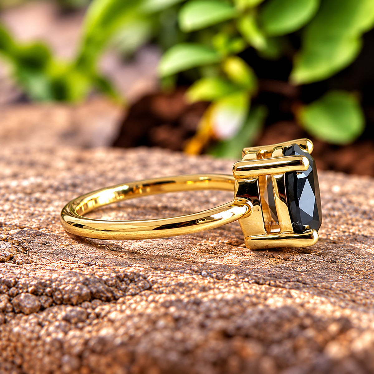 Black Onyx Engagement Ring, Cushion Cut Solitaire Ring, Sterling Silver Cushion Shape Diamond Simulant Ring, Anniversary Gift for Her FD614