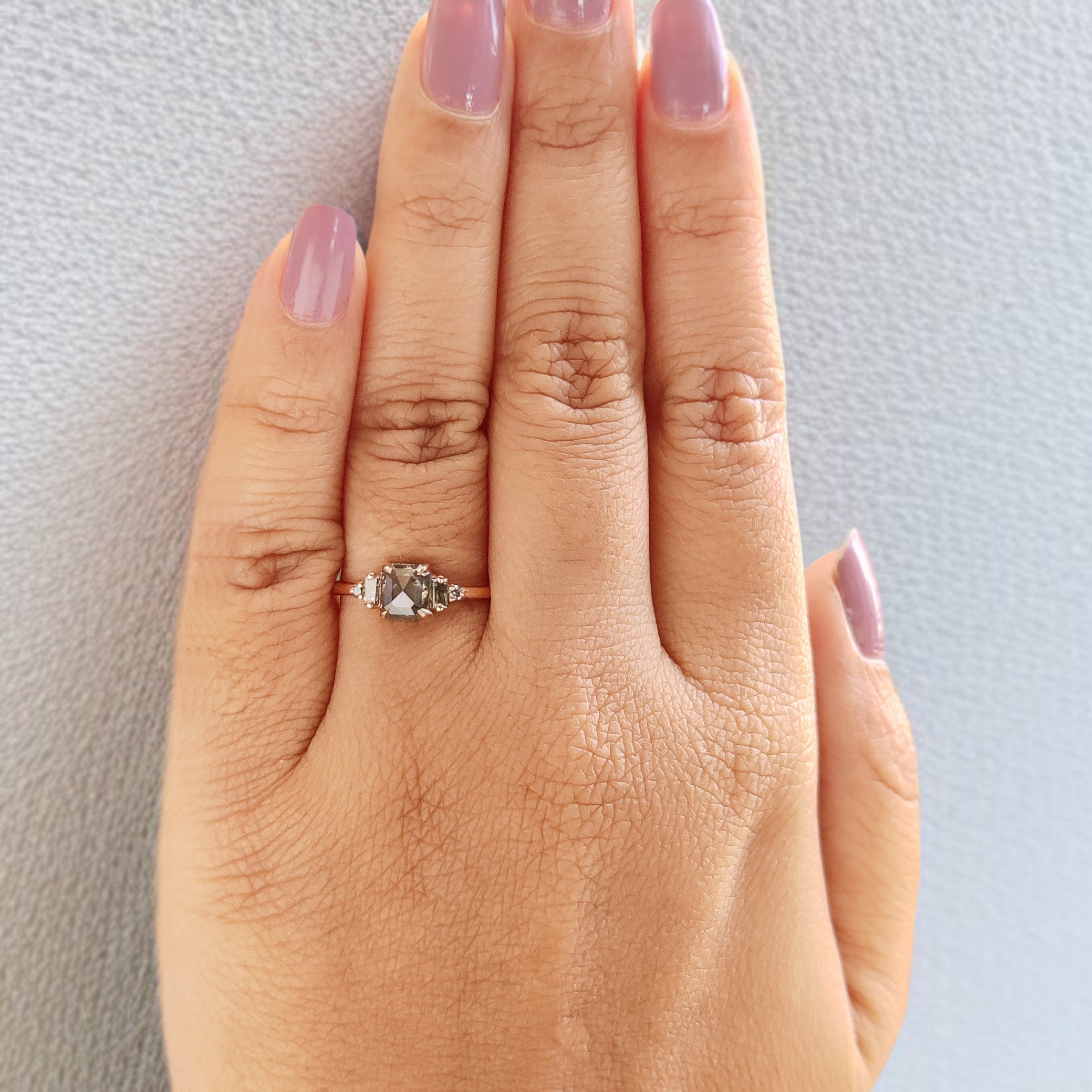 Radiant Salt And Pepper Diamond Ring 0.81 CT 5.70 MM Radiant Diamond Wedding Ring Rose Gold Silver Engagement Ring Gift For Her KDL8669