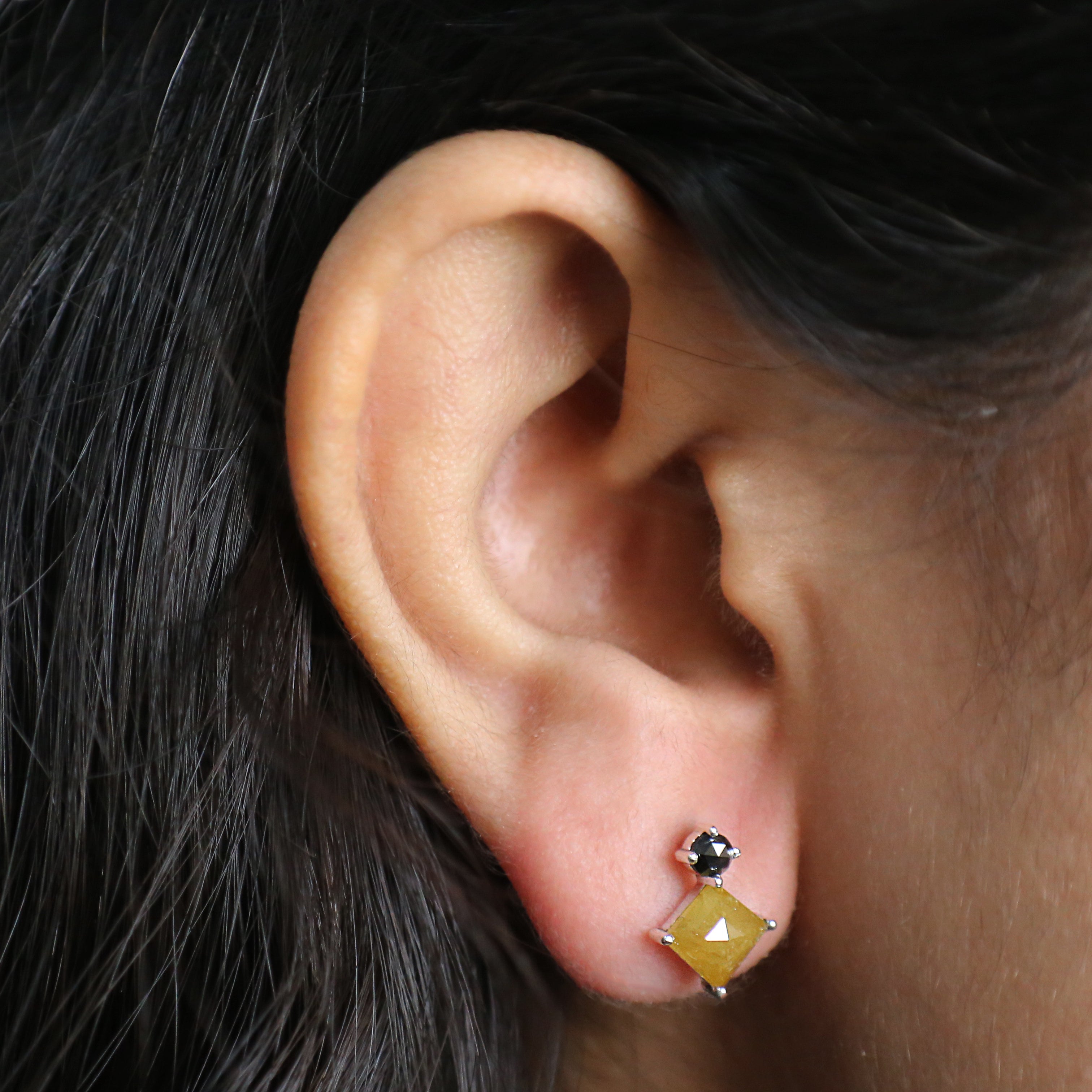 Kite Cut Yellow Color Diamond Earring 1.56 Ct 7.60 MM Kite Diamond Earring 14K Solid White Gold Silver Rose Cut Earring Gift For Her KDL8102