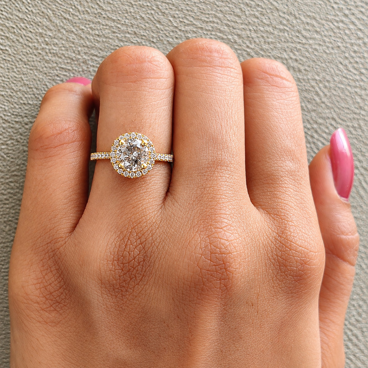 Round Salt and Pepper Diamond Engagement Ring, 14K Yellow Gold Ring, Unique Geometric Diamond Ring, Minimalist Fine Jewelry Gift KDL2616