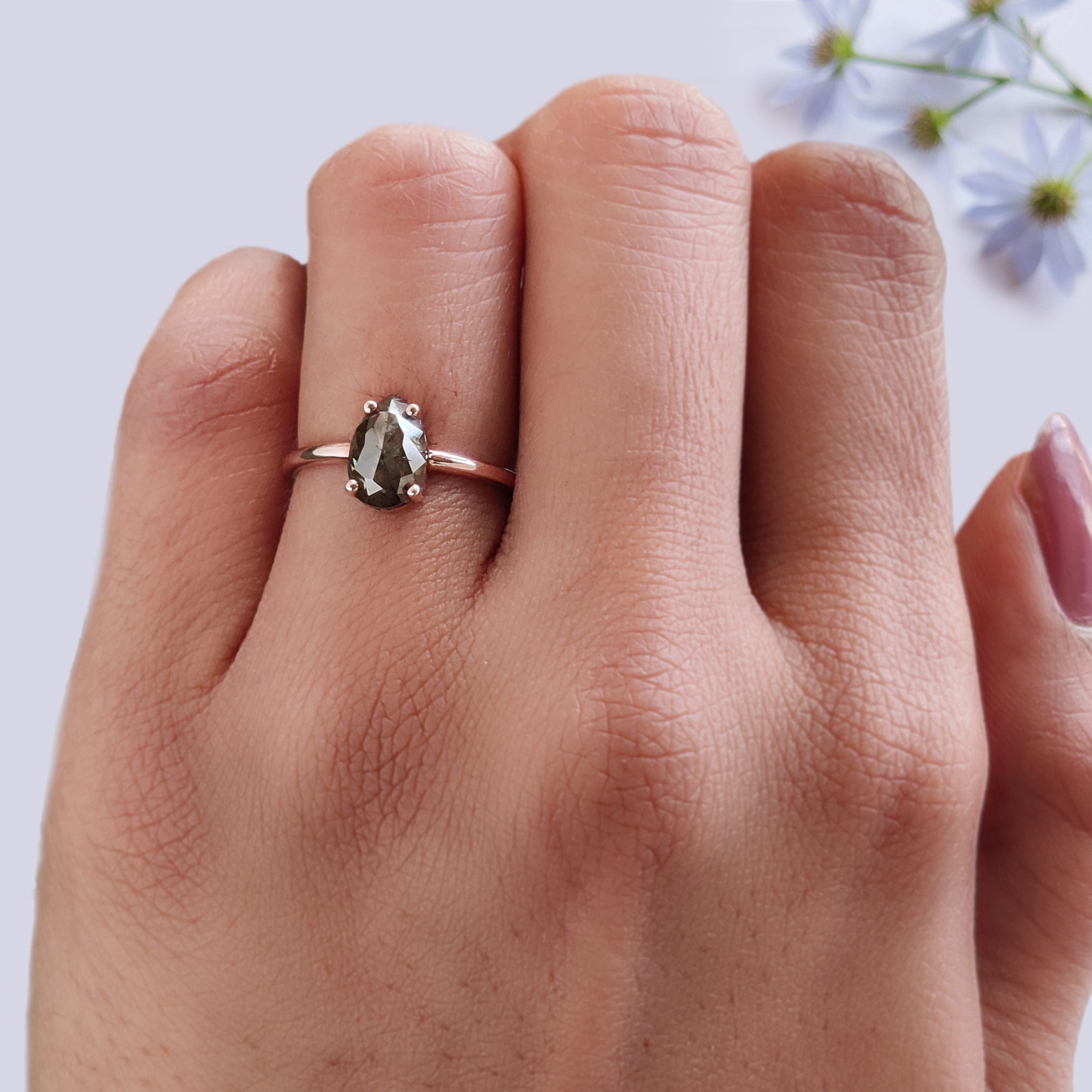 Pear Cut Green Color Diamond Ring 1.16 Ct 8.70 MM Pear Shape Diamond Ring 14K Solid Rose Gold Silver Pear Engagement Ring Gift For Her KDK2608