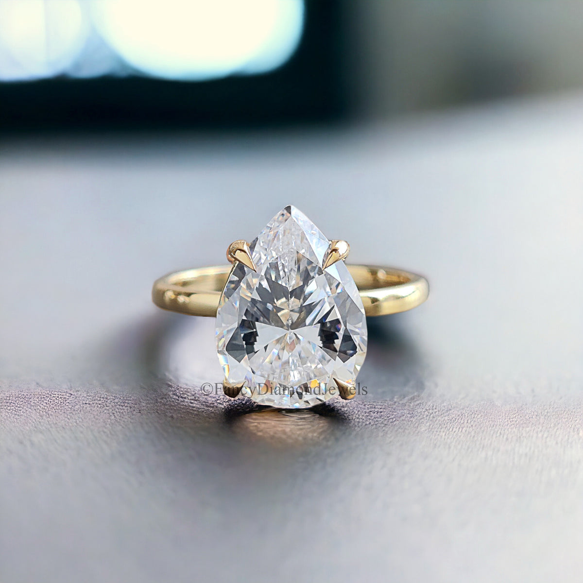 Pear Engagement Ring Lab Created Simulant Solitaire Silver Teardrop Diamond Travel Promise Moissanite Style Wedding Anniversary Gift FD186