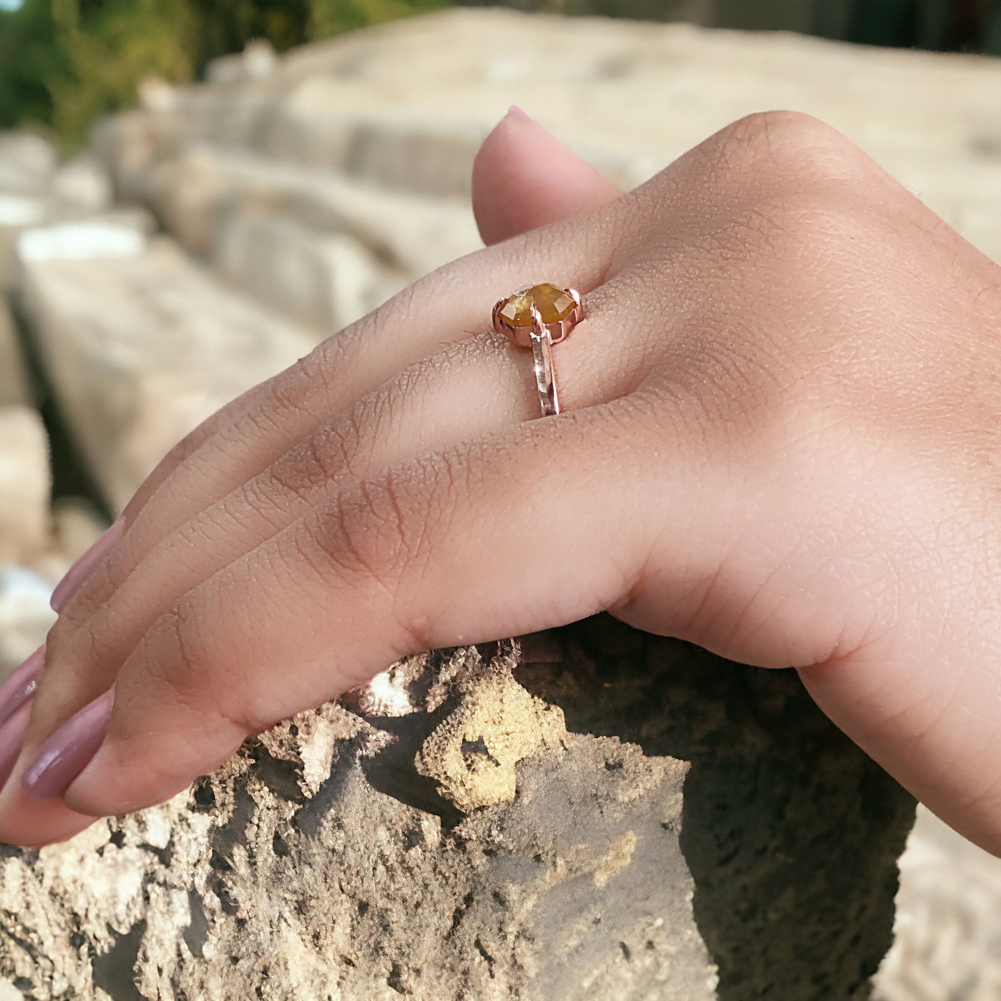 0.90 Ct Natural Hexagon Cut Yellow Color Diamond Ring 6.75 MM Hexagon Shape Diamond Ring 14K Solid Rose Gold Silver Engagement Ring QL9858