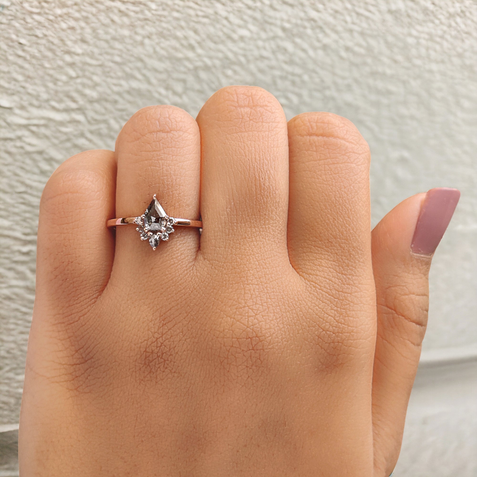 Shield Salt And Pepper Diamond Ring 0.58 Ct 6.60 MM Shield Shape Diamond Ring 14K Solid Rose Gold Silver Engagement Ring Gift For Her QN8843