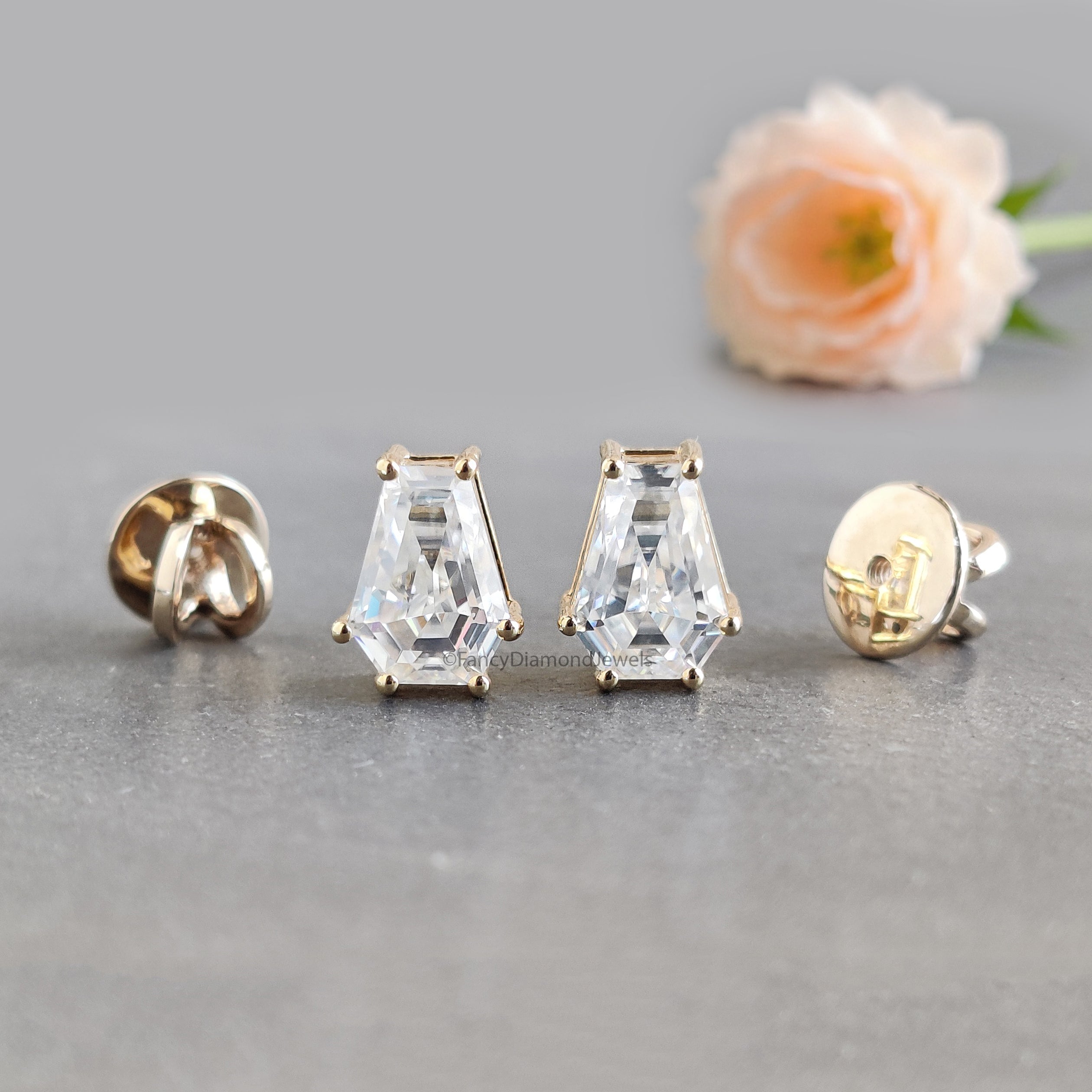 Coffin Cut Moissanite Earrings, Coffin Diamond Earrings, Coffin Diamond Stud Earrings, Moissanite Screw Back Earrings, Gift for Her FD59